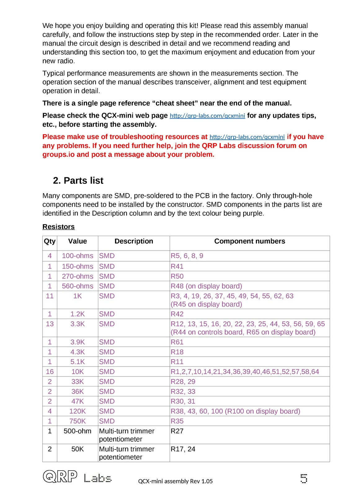 QRP LABS QCX-Mini for PCB Rev 3 Assembly Manual - WIRE BOUND - TOUGH COVERS