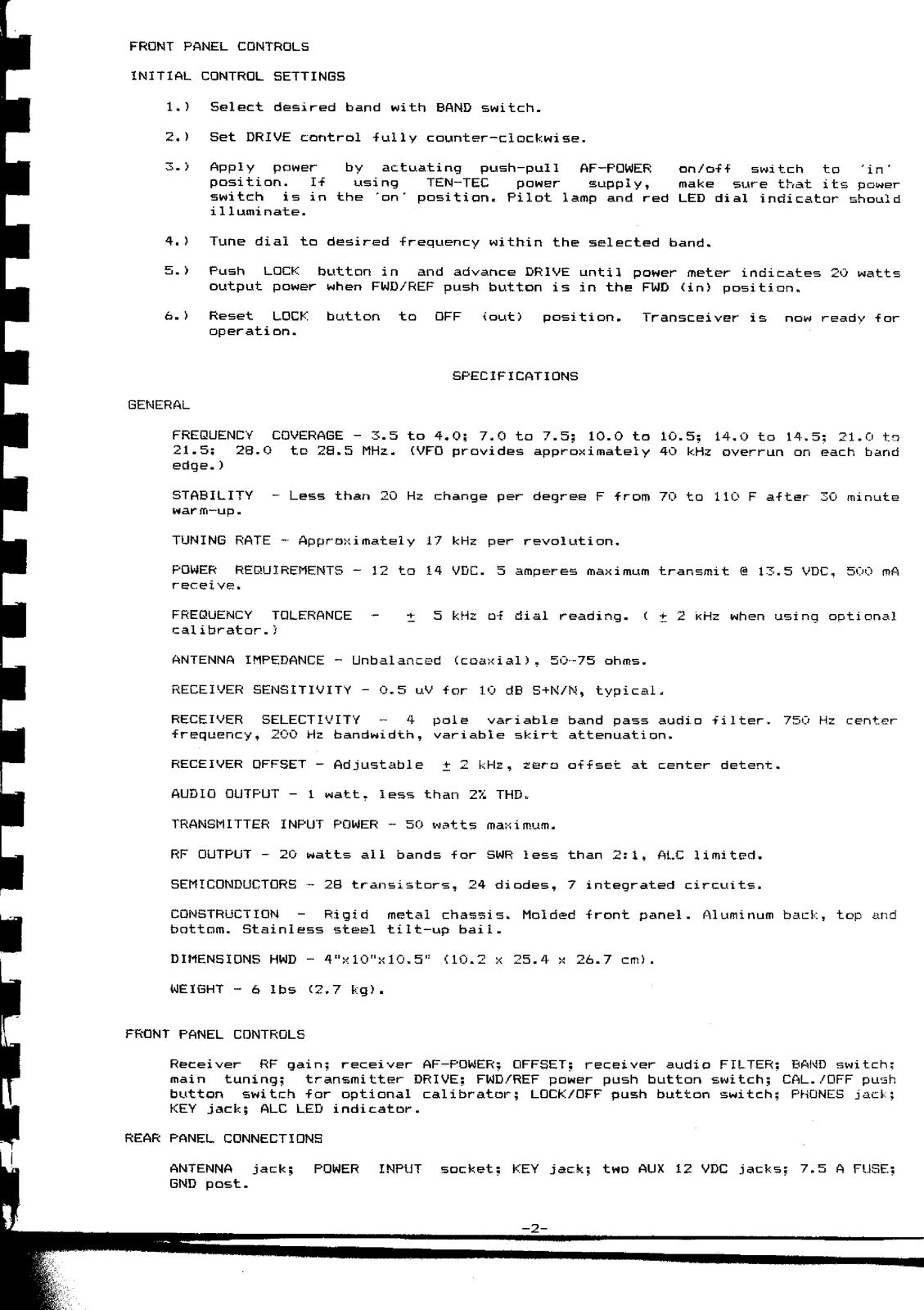 TEN TEC Century 22 Owners Manual - STEEL WIRE BOUND - PROTECTIVE COVERS