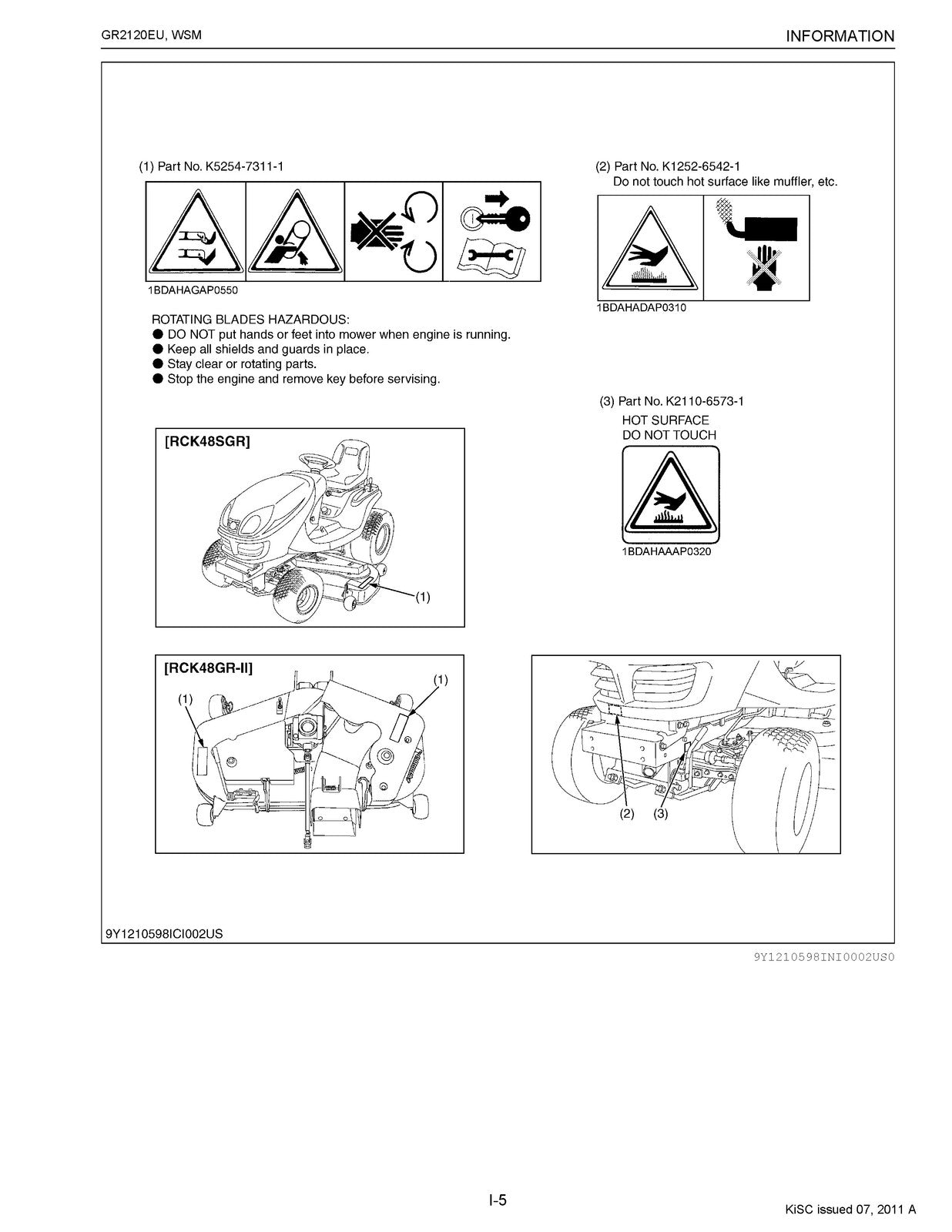 KUBOTA GR2120EU Riding Mower Workshop Manual 2011 - BOUND - COVERS - XL FOLDOUTS