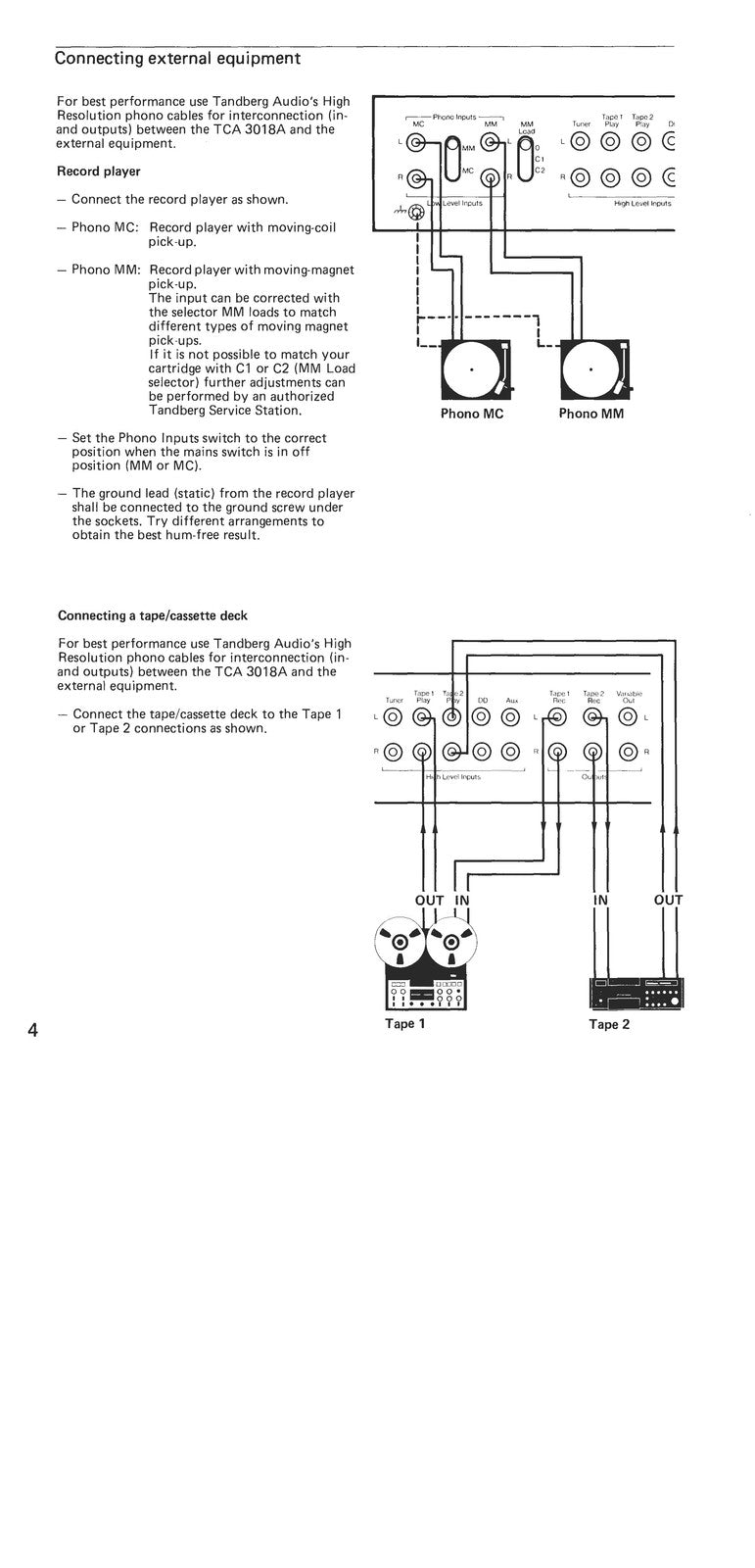 TANDBERG TCA 3018A Preamplifier Operating Manual - WIRE BOUND - TOUGH COVERS