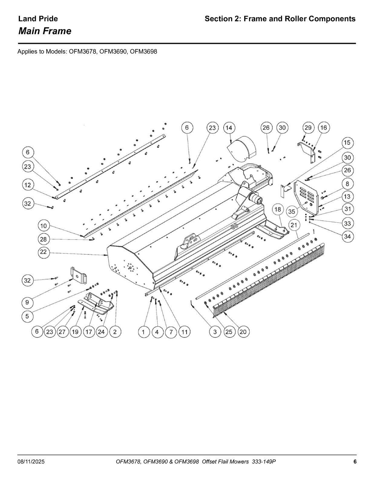 LAND PRIDE OFM36 Series Offset Flail Mowers Parts Manual 2025 - WIRE BOUND