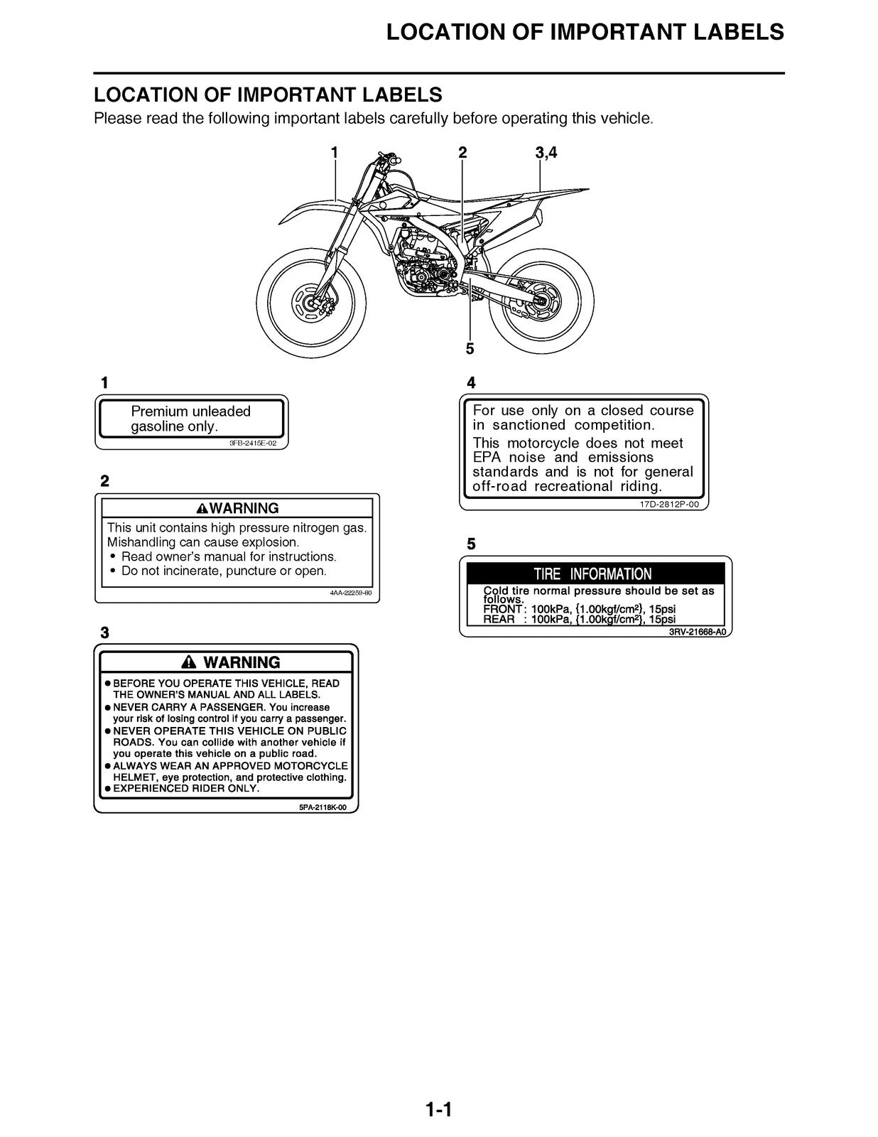 YAMAHA YZ250F Owners Service Manual 2017 - BOUND - COVERS - XL FOLDOUT PAGES
