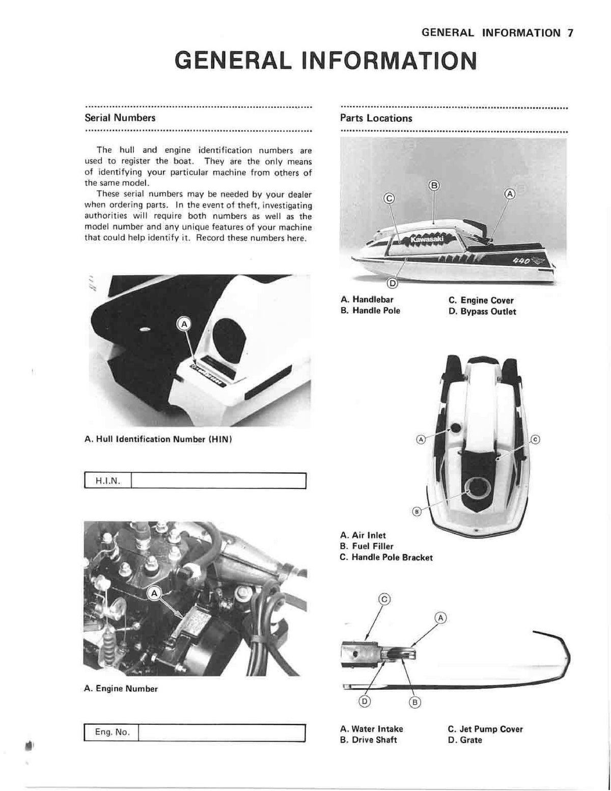 KAWASAKI Jet Ski 440 Owners Manual - STEEL WIRE BOUND - PROTECTIVE COVERS