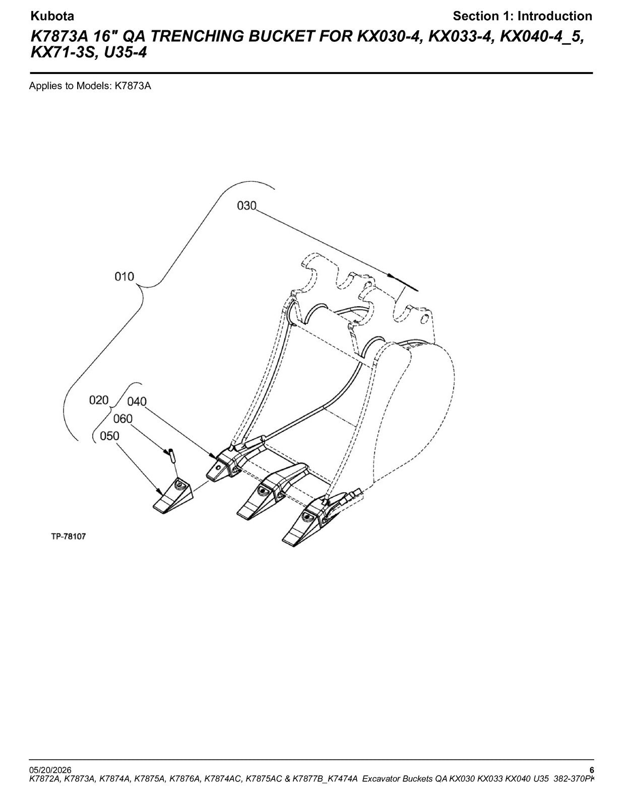LAND PRIDE K78XX KX030 033 040 U35 K-series Excavator Parts Manual 2026 - BOUND