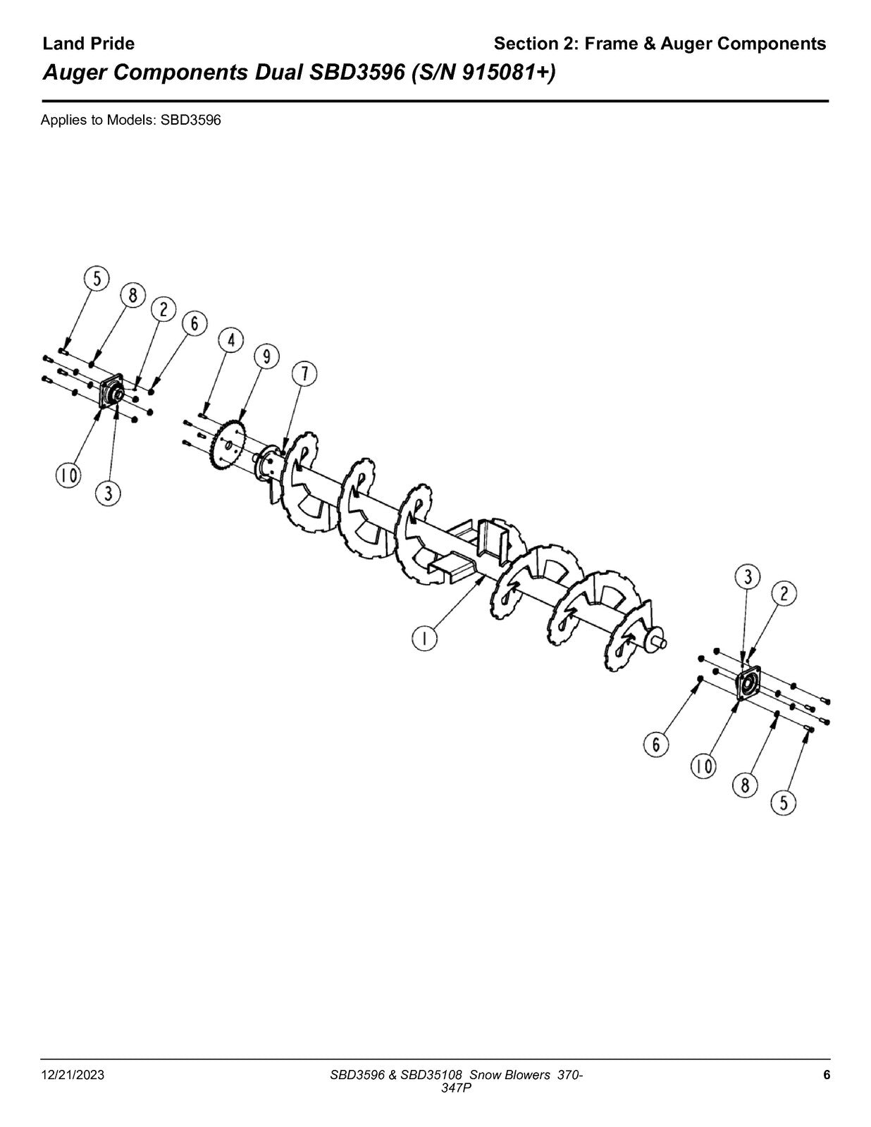 LAND PRIDE SBD3596 Series Snow Blowers Parts Manual 2023 - WIRE BOUND - COVERS