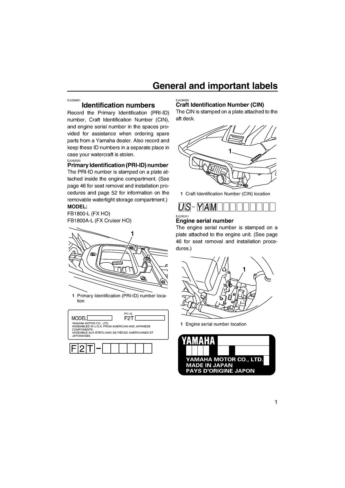 YAMAHA WaveRunner FX HO FX Cruiser HO Owners Operators Manual 2012 - WIRE BOUND