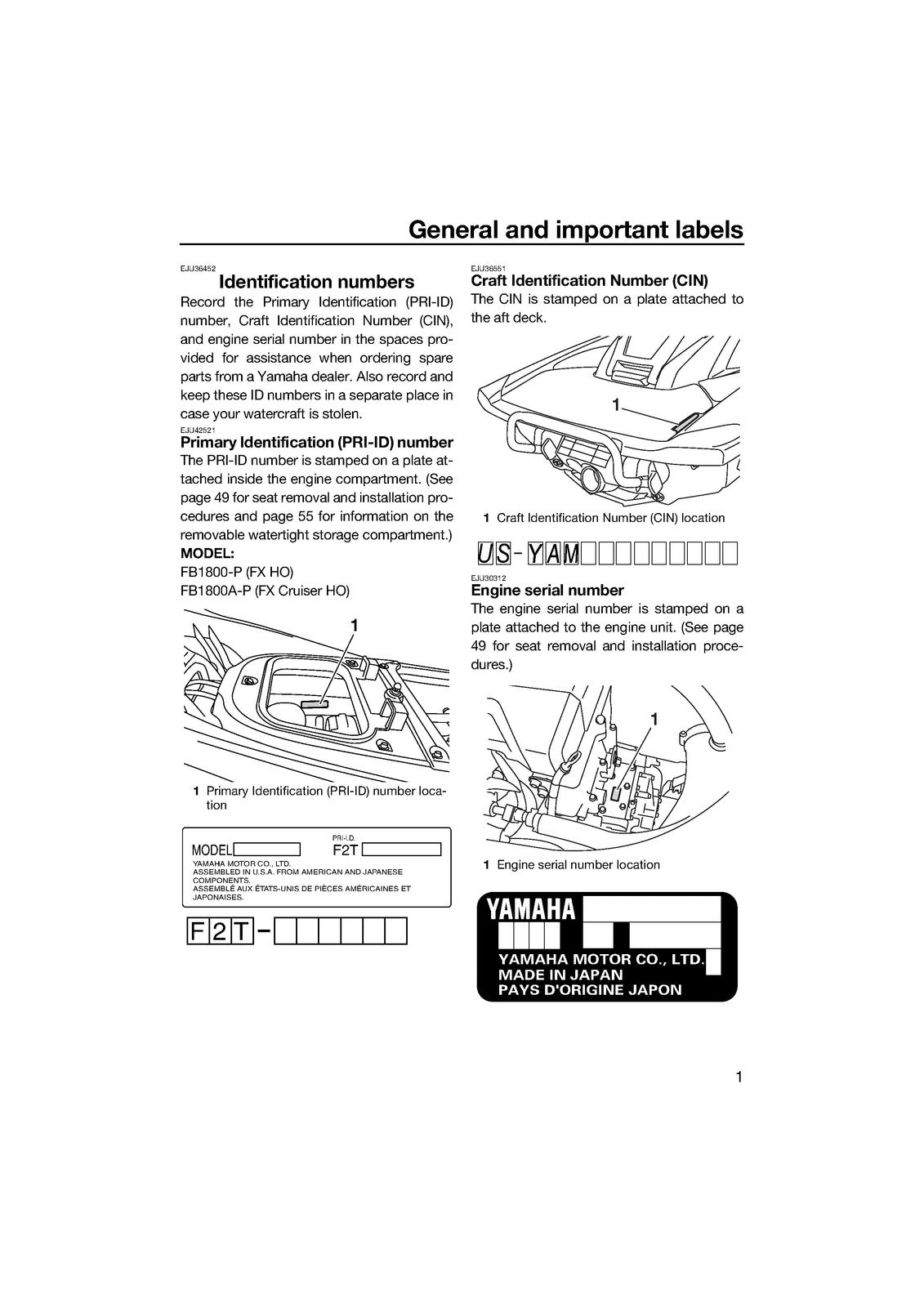 YAMAHA WaveRunner FX HO FX Cruiser HO Owners Operators Manual 2015 - WIRE BOUND