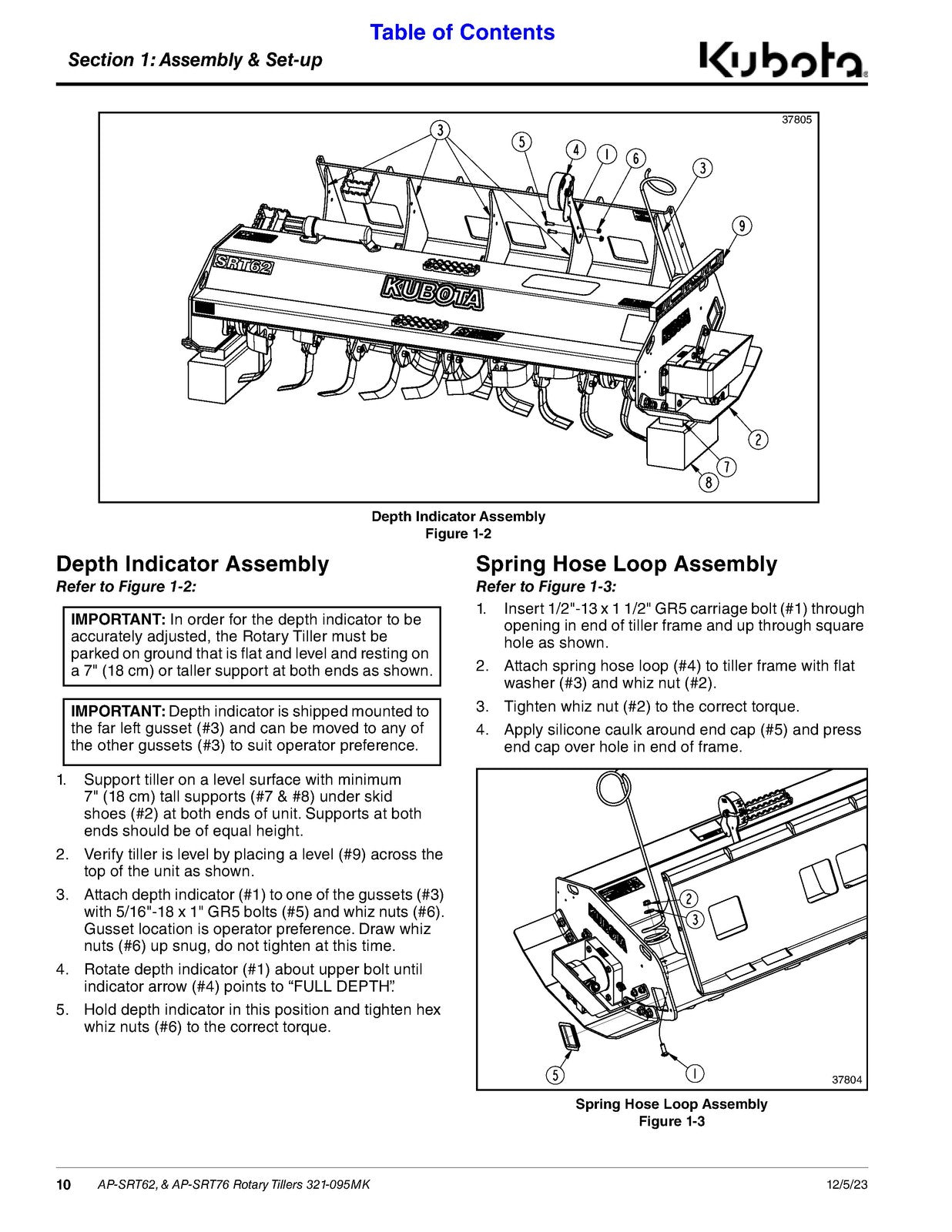 KUBOTA Land Pride AP-SRT62 AP-SRT76 Rotary Tiller Operators Manual - WIRE BOUND