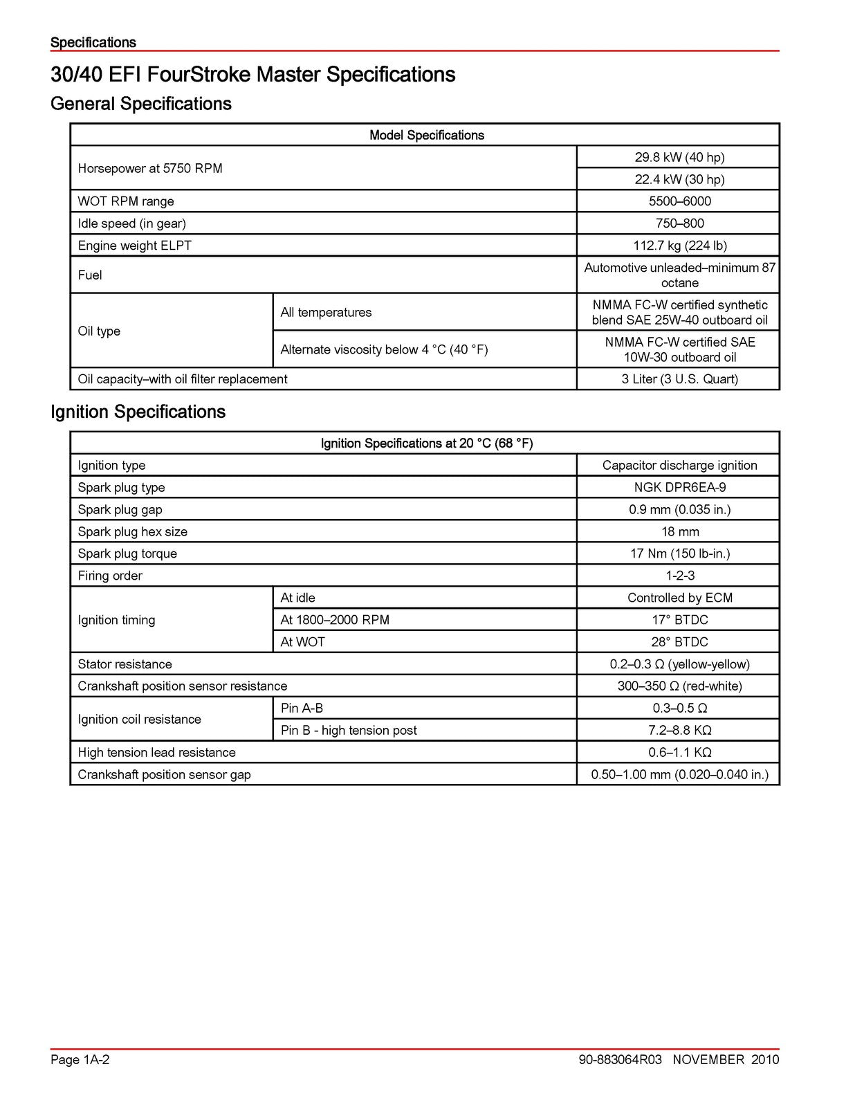 MERCURY 40 30 BigFoot EFI FourStroke 3 Service Manual 2010 SN 1C104334 Up