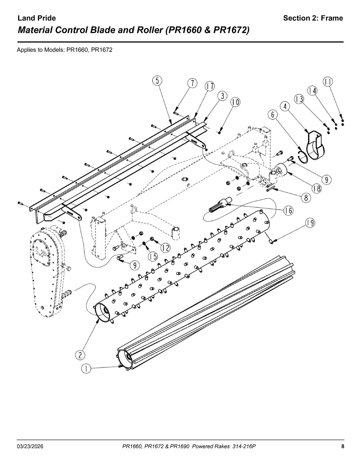 LAND PRIDE PR16 Series Powered Rakes Parts Manual 2026 - WIRE BOUND - COVERS