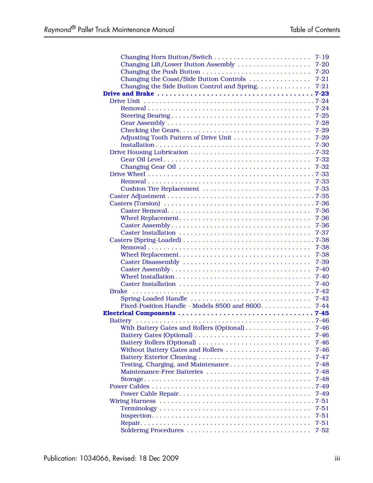 RAYMOND 8300 8400 8500 8600 Pallet Truck Maintenance Manual 2009, FOLDOUTS
