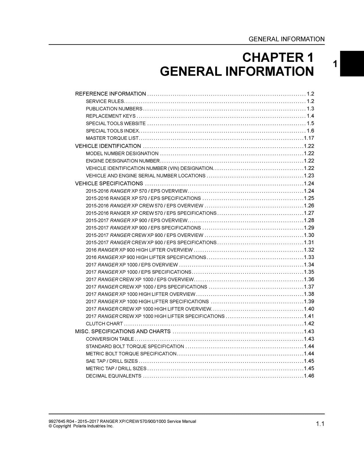 POLARIS Ranger XP Crew 570 900 1000 Service Manual 2015-2017, FOLDOUTS