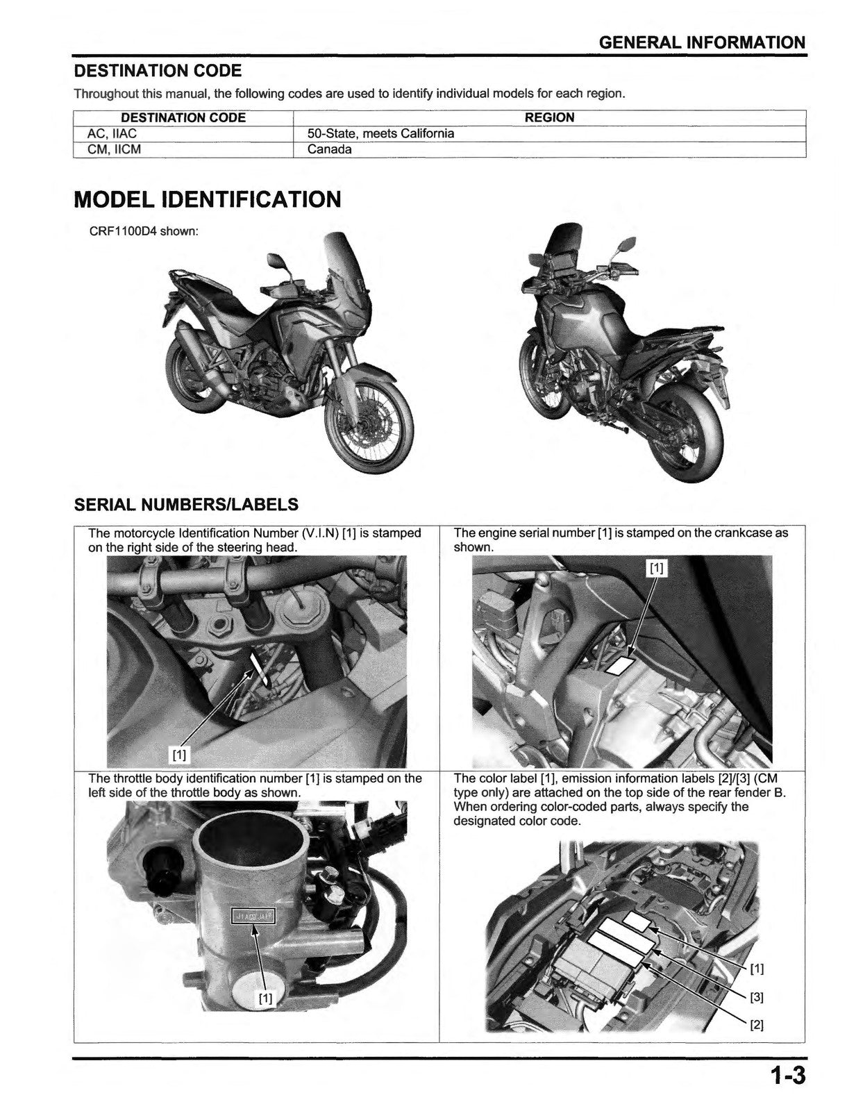 HONDA CRF1100 Africa Twin Service Manual 2020 - BOUND - COVERS - XL FOLDOUTS