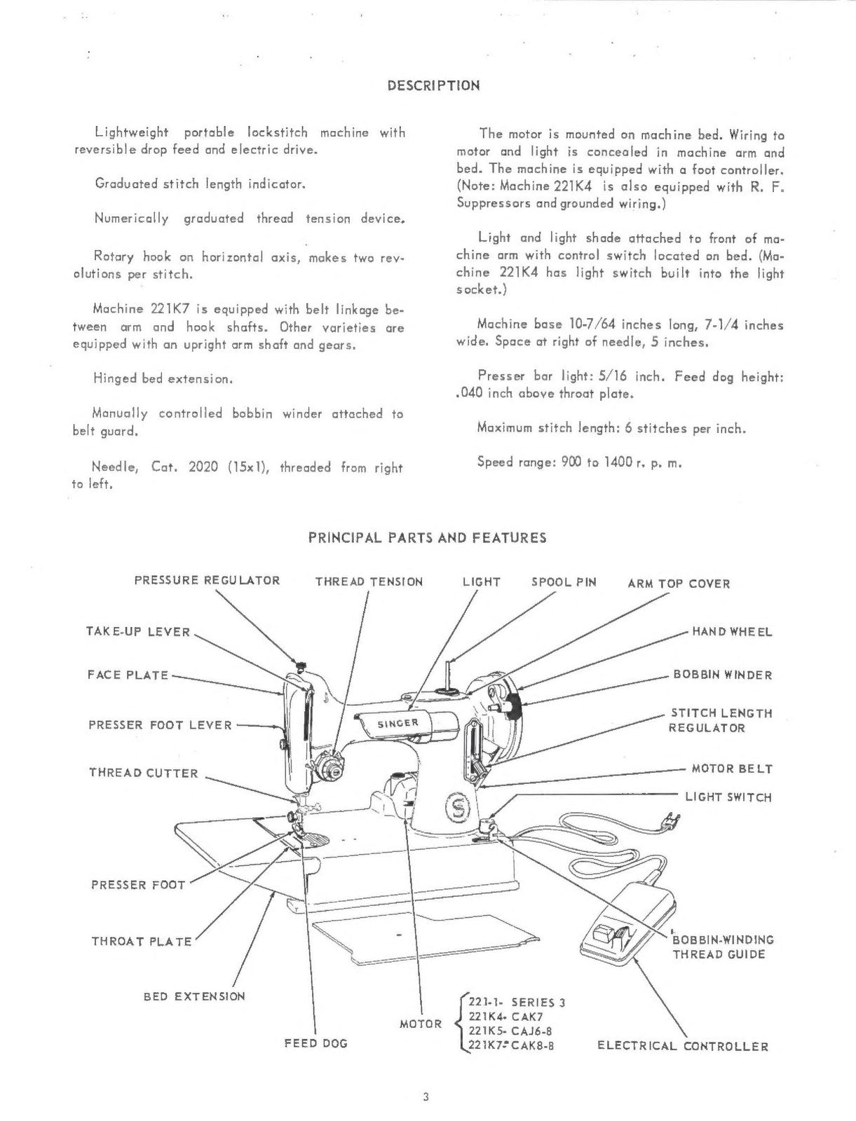 SINGER 221 Sewing Machine SERVICE MANUAL (NOT Instruction Manual) BOUND & COVERS