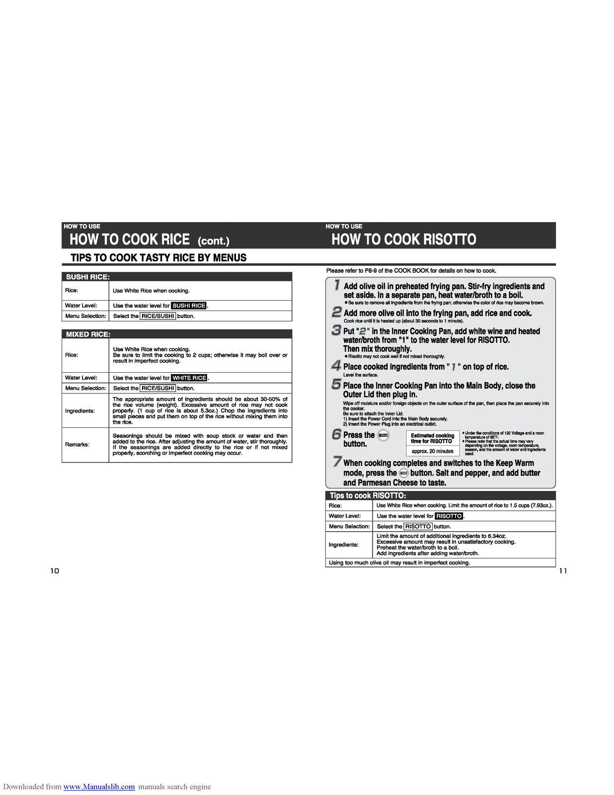 ZOJIRUSHI NS-XAC05 NS-XBC05 Rizo Micom Rice Operating Instructions Manual