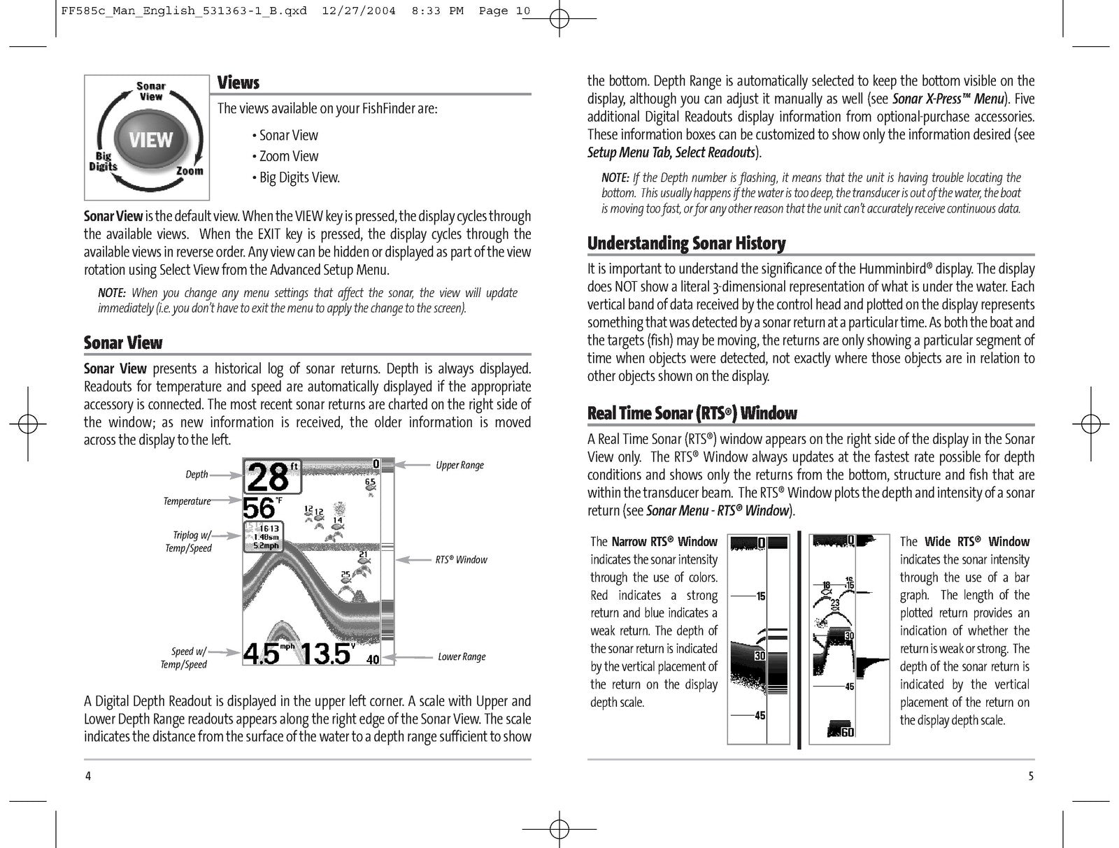 HUMMINBIRD FishFinder 585c Operations Manual - STEEL WIRE BOUND - TOUGH COVERS