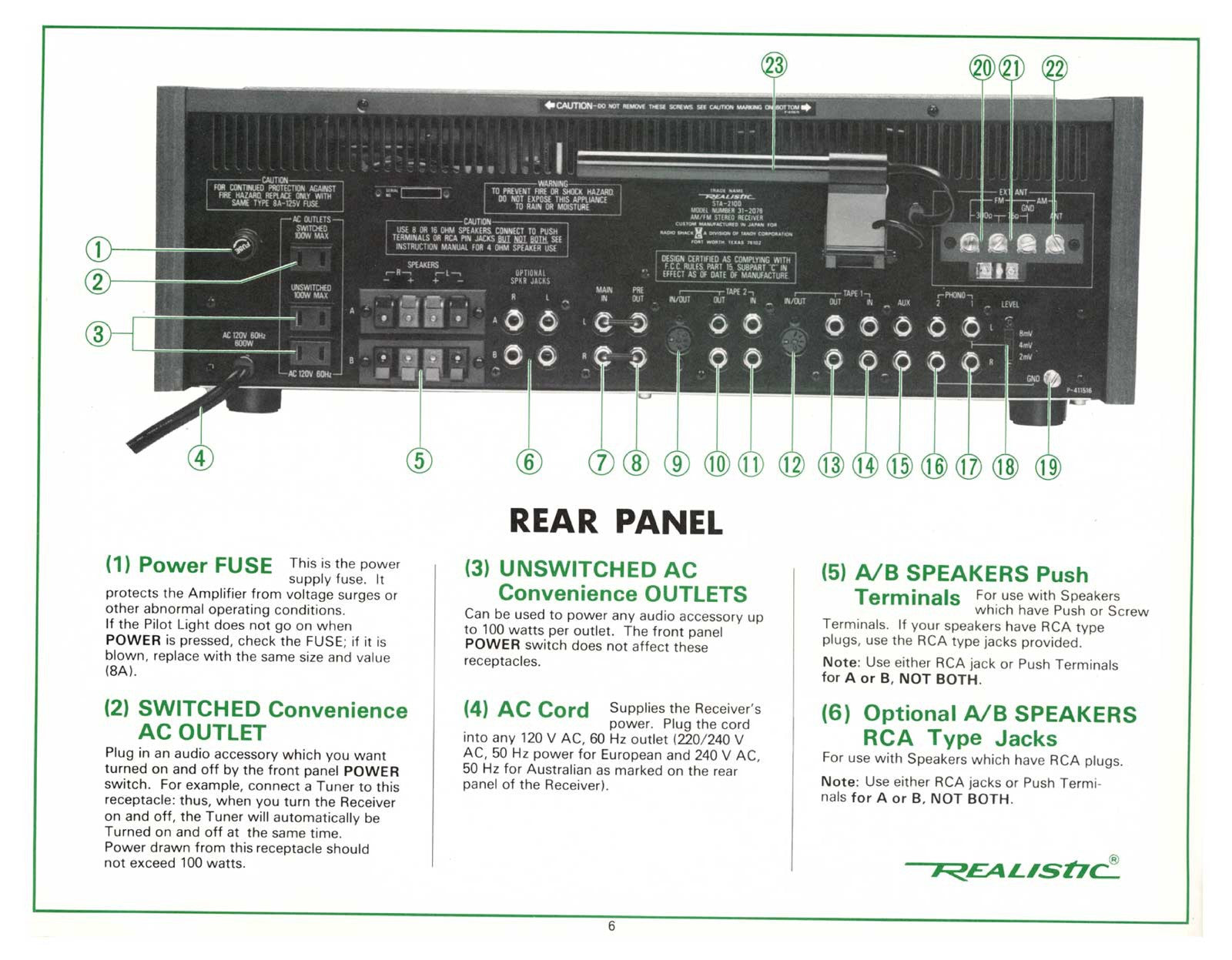 REALISTIC STA-2100 AM FM Stereo Receiver Owners Manual - WIRE BOUND - COVERS