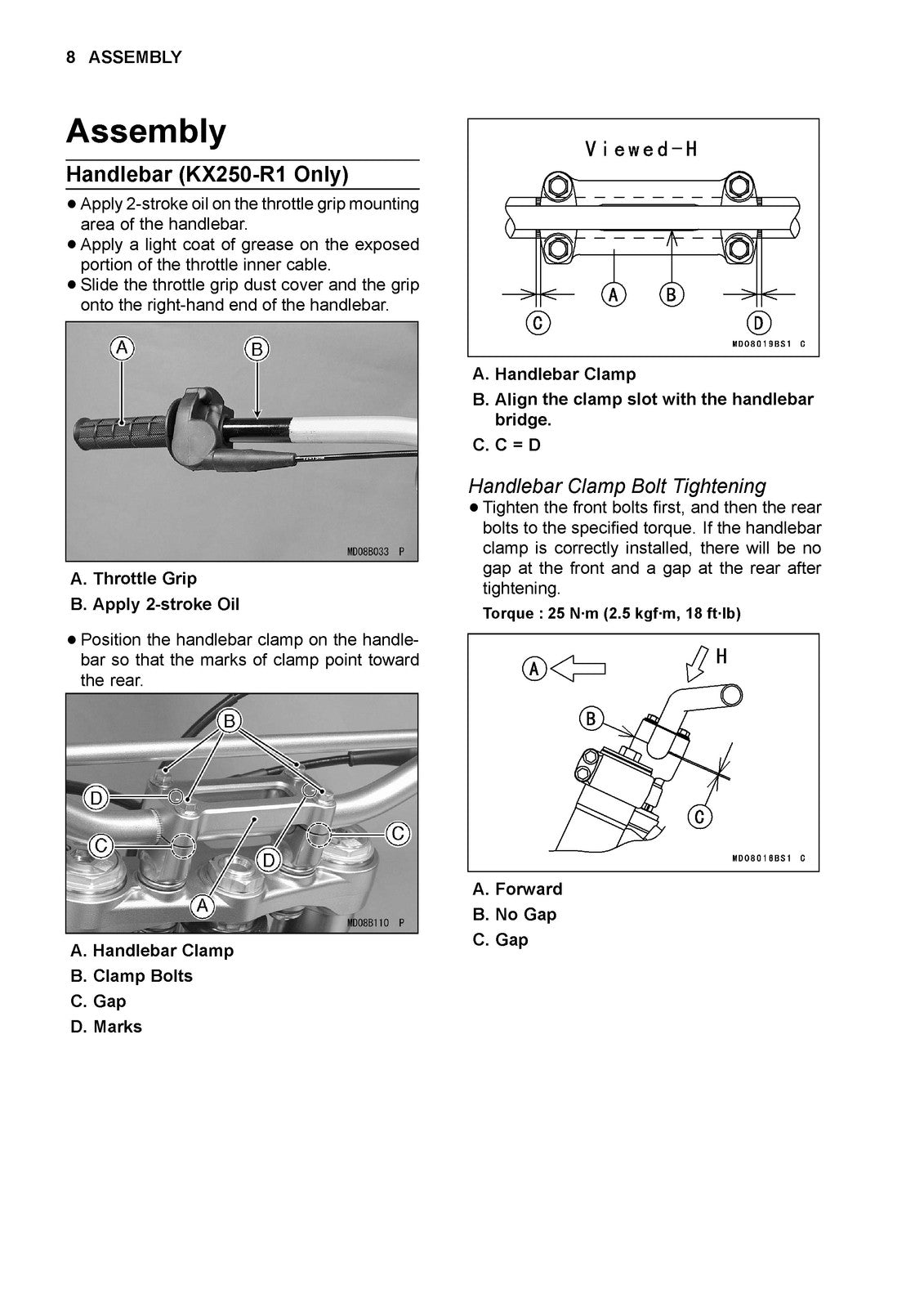 KAWASAKI KX250 Motorcycle Assembly  Preparation Manual - WIRE BOUND - COVERS