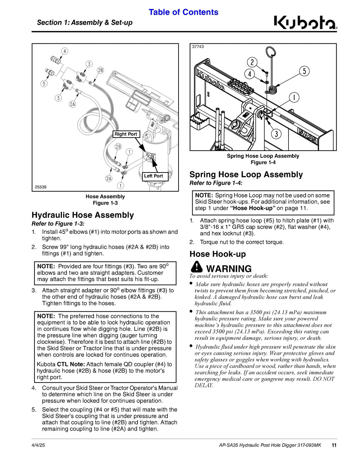 LAND PRIDE SA35 Series Post Hole Diggers Operators Manual - WIRE BOUND - COVERS