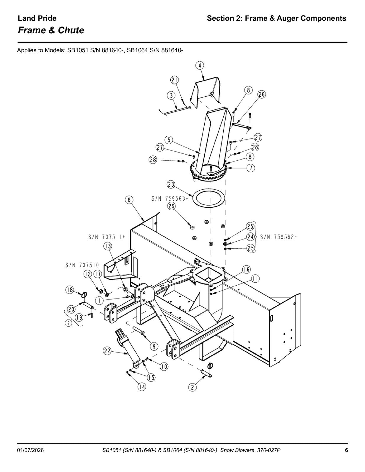 LAND PRIDE SB10 Series Snow Blowers Parts Manual 2025 - WIRE BOUND - COVERS