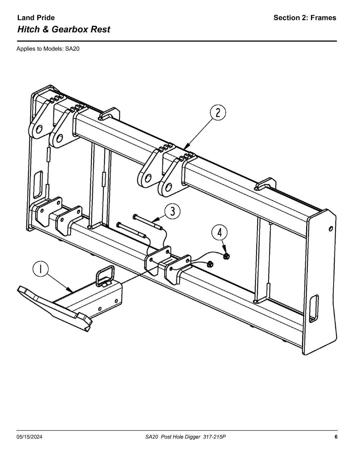 LAND PRIDE SA20 Series Post Hole Digger Parts Manual 2024 - WIRE BOUND - COVERS