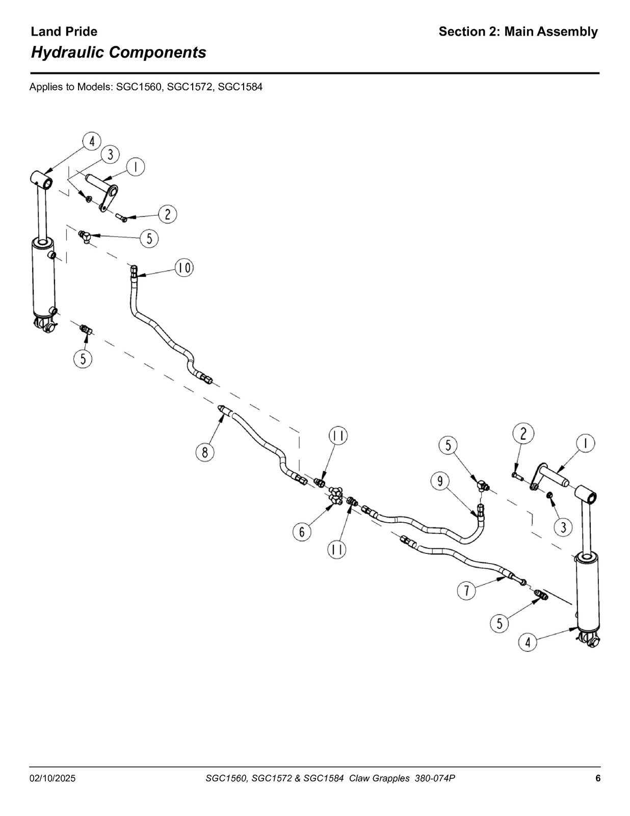LAND PRIDE SGC15 Series Claw Grapples Parts Manual 2025 - WIRE BOUND - COVERS