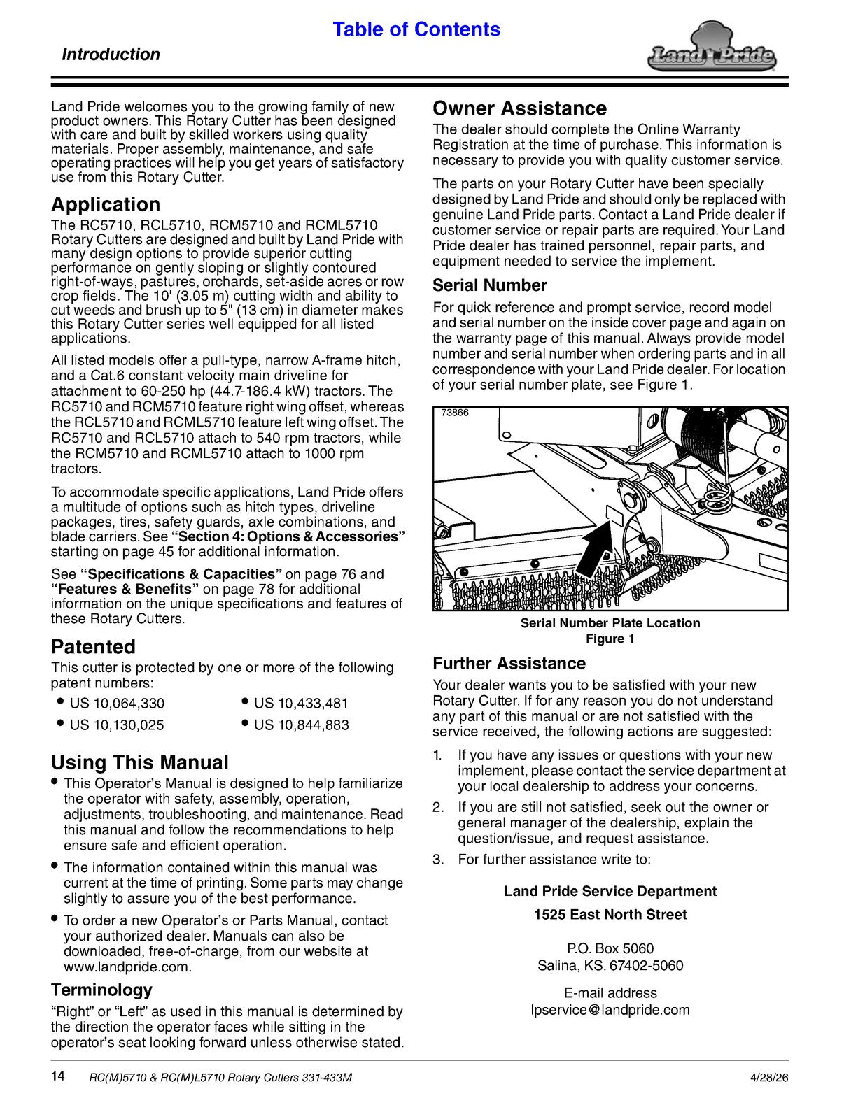 LAND PRIDE RC5710 Series Rotary Cutters Operators Manual - WIRE BOUND - COVERS