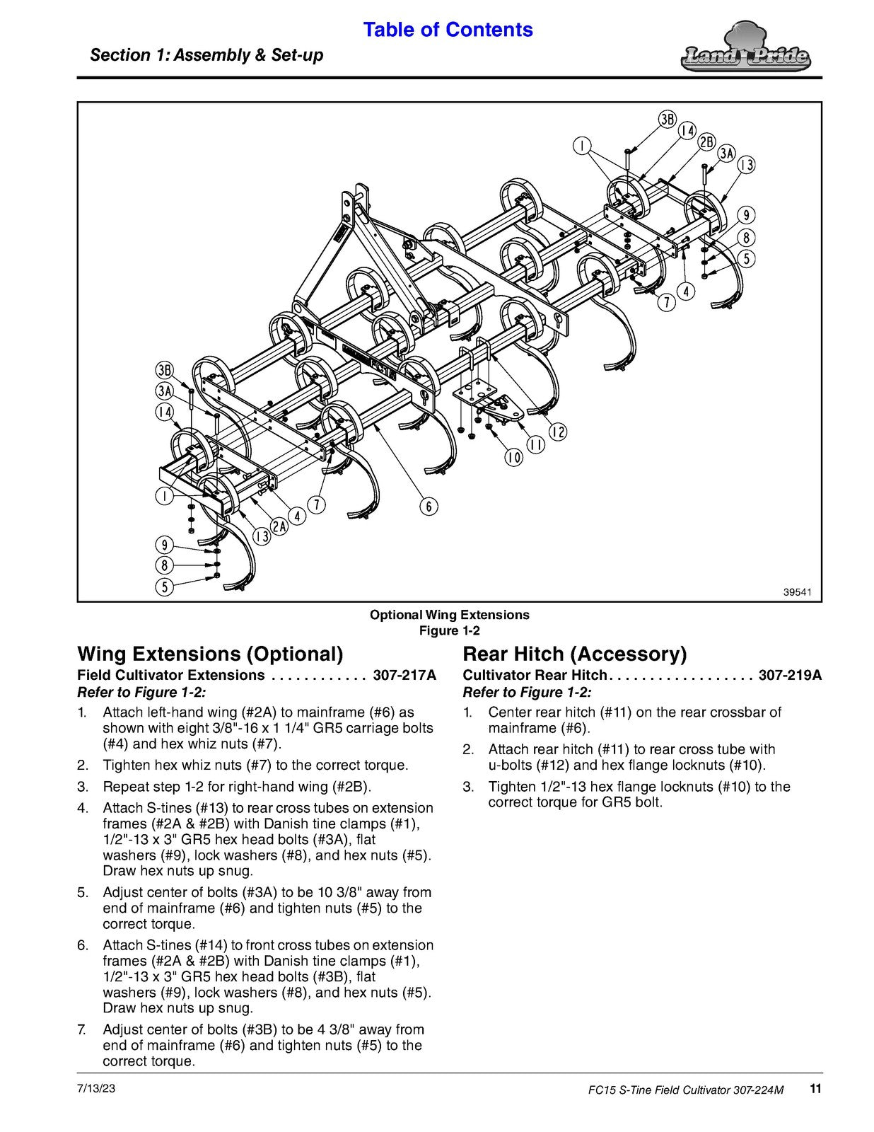 LAND PRIDE FC15 Series Field Cultivator Operators Manual - WIRE BOUND - COVERS