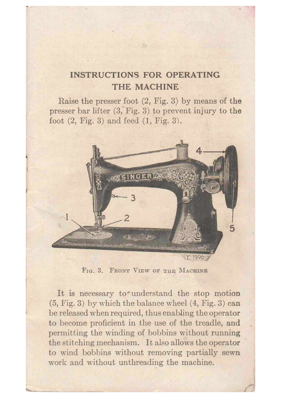 SINGER 115 Lock Stitch Rotary Hook Sewing Machine Manual 1915 - WIRE BOUND