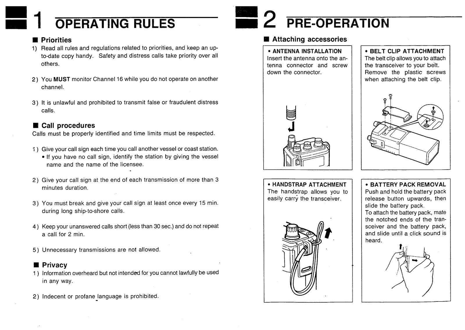 ICOM IC-M7 VHF Marine Transceiver Instruction Manual 1991 - WIRE BOUND - COVERS