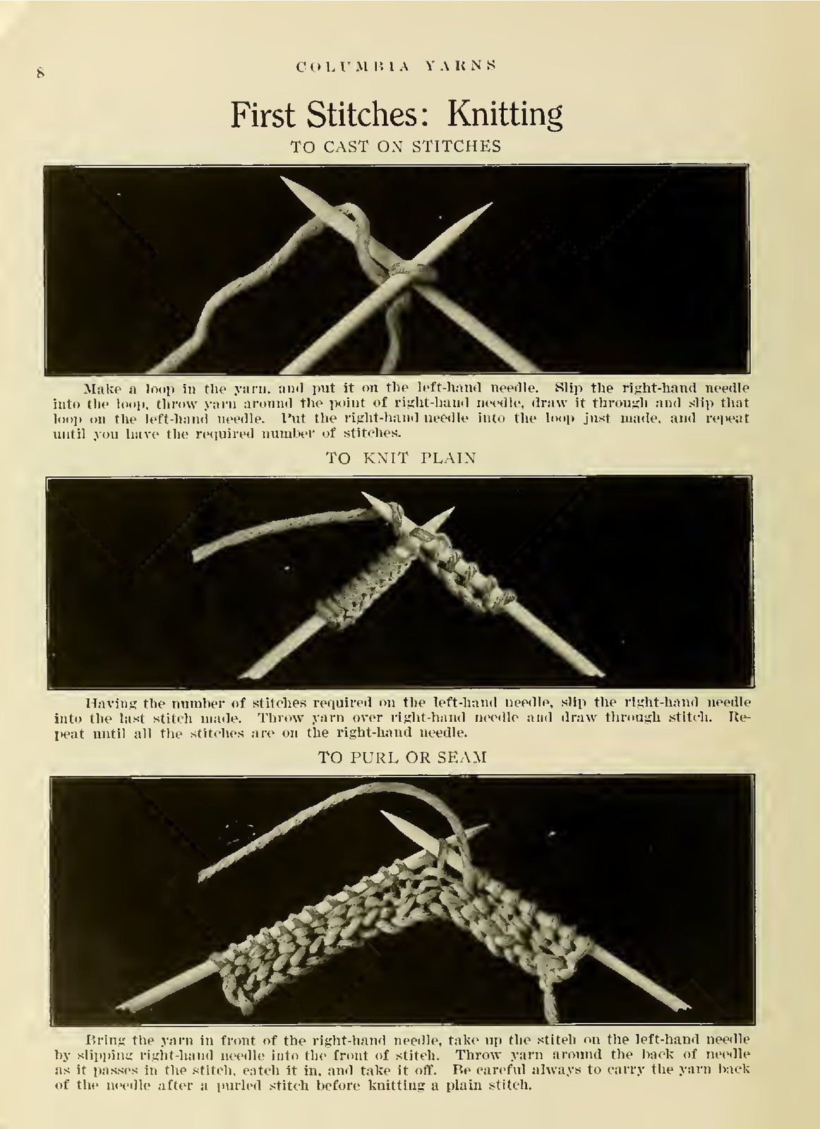 COLUMBIA Book Of Yarns Knitting And Crocheting Manual 1915 - WIRE BOUND - COVERS