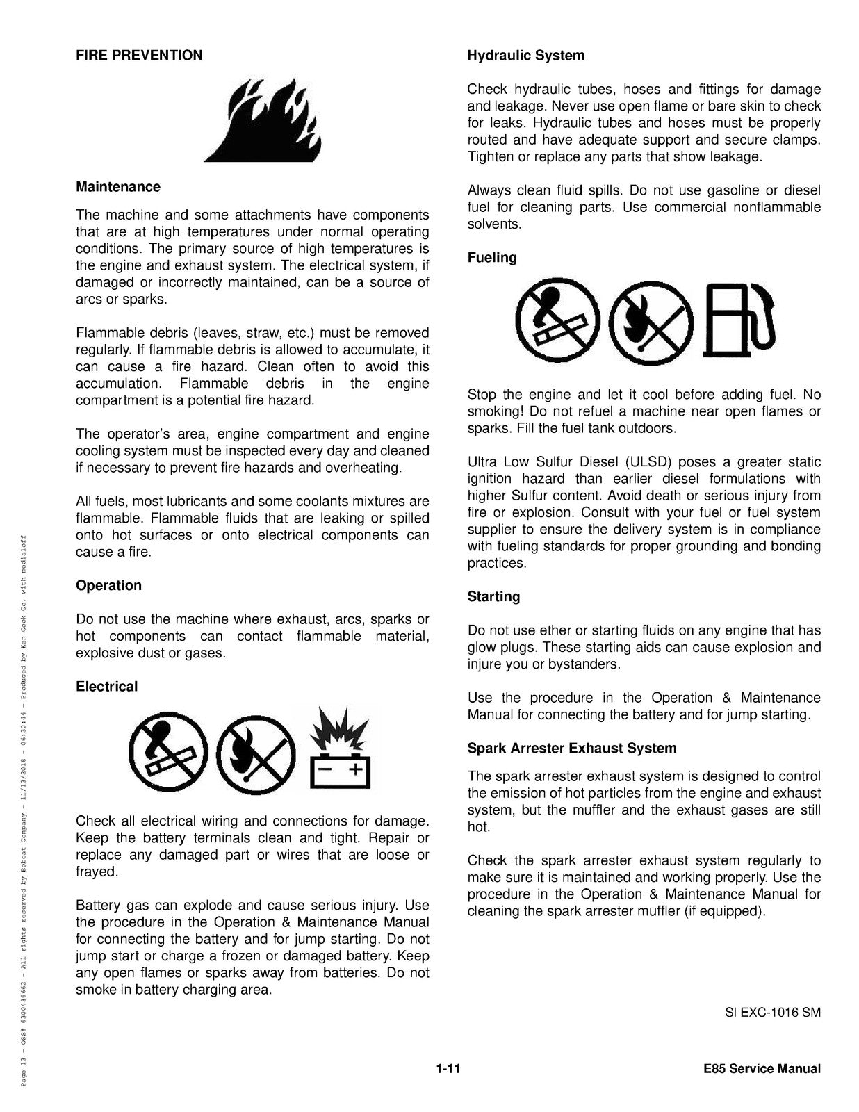BOBCAT E85 Excavator Service Manual SN B48411001 Up - BOUND - COVERS - FOLDOUTS