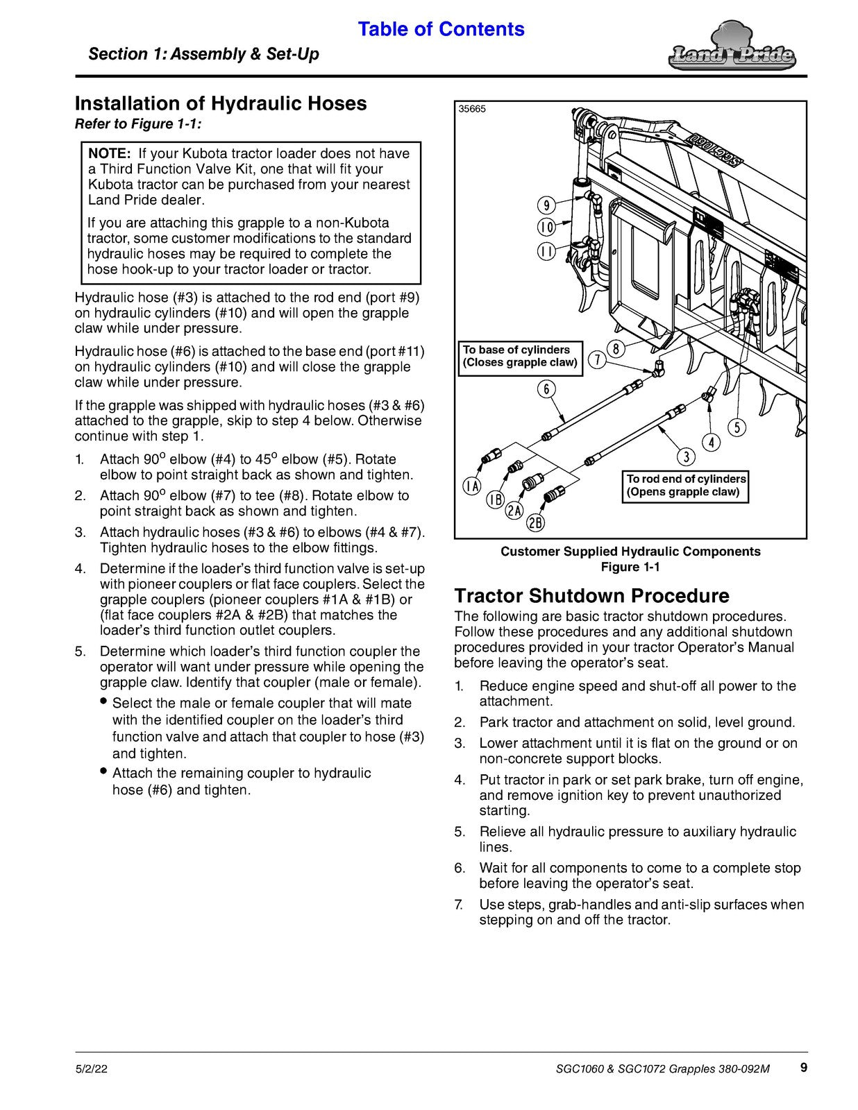 LAND PRIDE SGC1060 SGC1072 Grapple Operators Manual 2022 - WIRE BOUND - COVERS