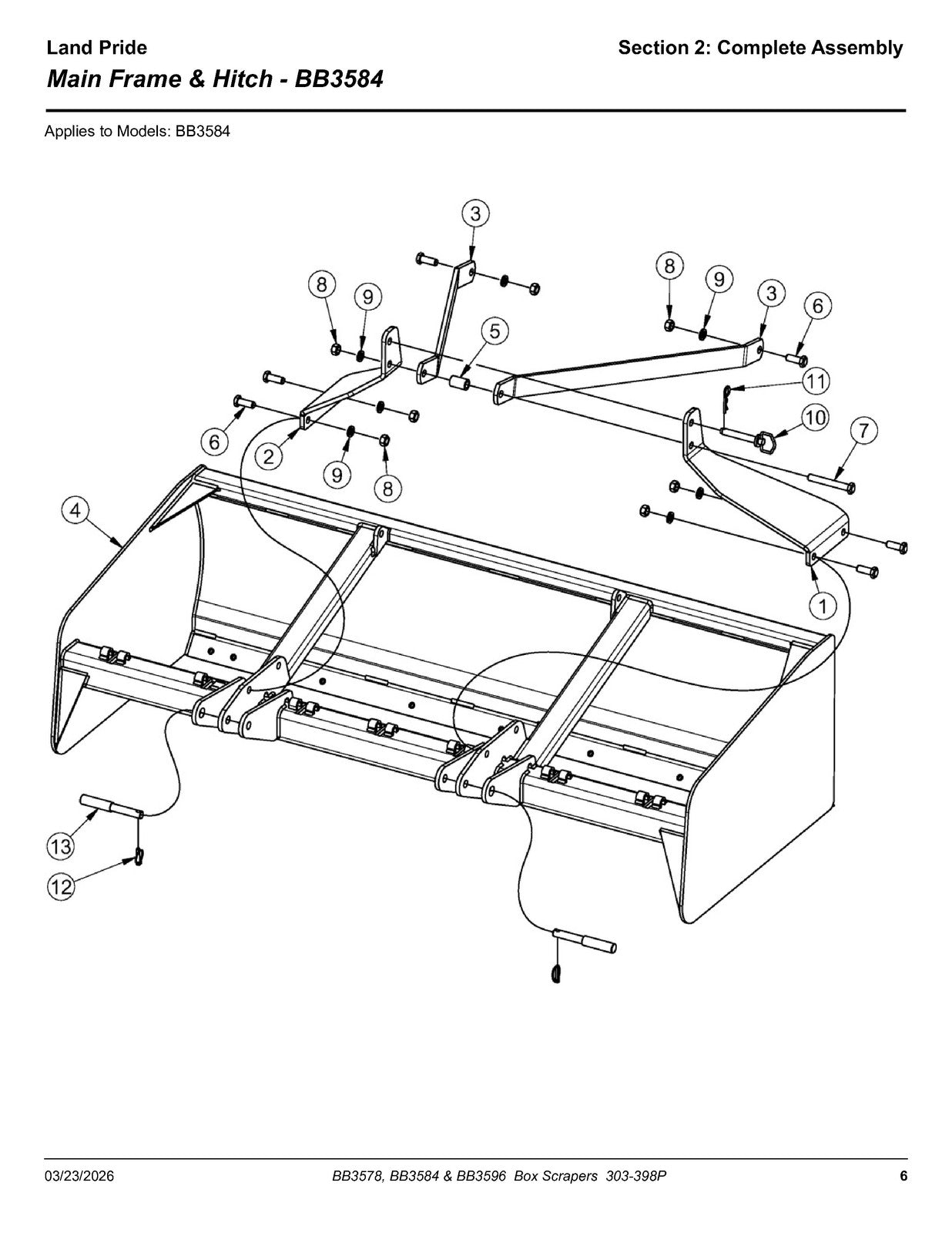 LAND PRIDE BB35 Series Box Scrapers Parts Manual 2026 - WIRE BOUND - COVERS