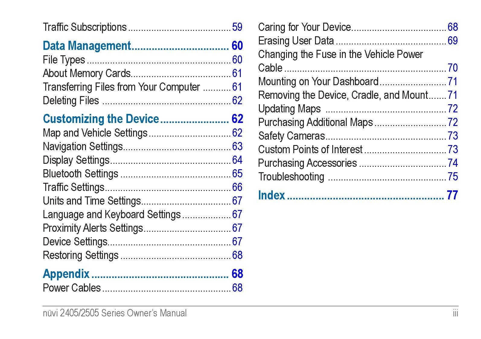 GARMIN Nuvi 2405 2505 Series Owners Manual 2012 - WIRE BOUND - TOUGH COVERS