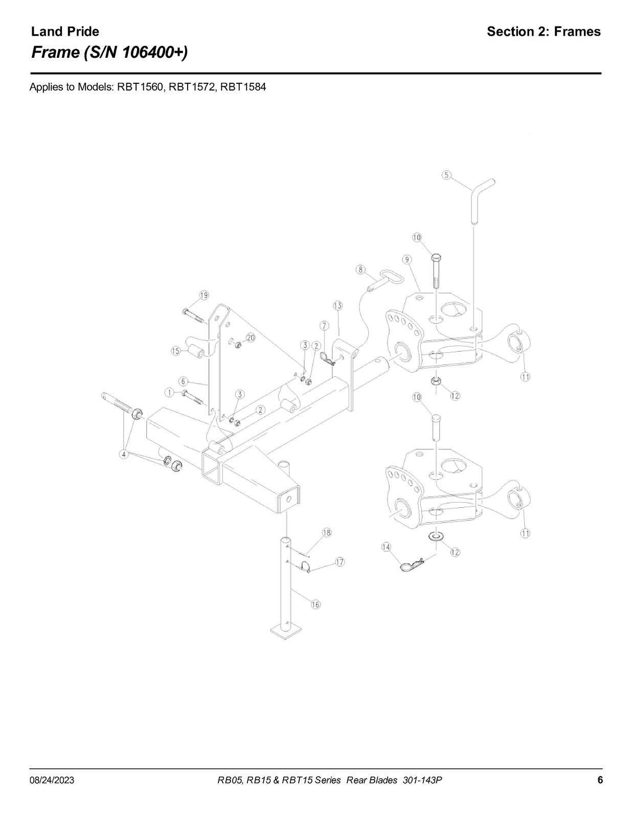 LAND PRIDE RB05 Series Rear Blades Parts Manual 2023 - WIRE BOUND - TOUGH COVERS