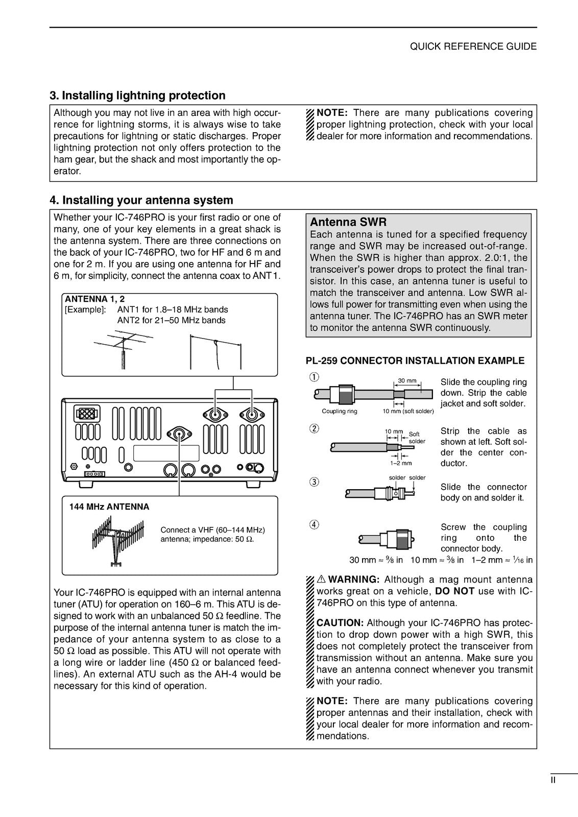 ICOM IC-746PRO HF VHF All Mode Transceiver Instruction Manual - WIRE BOUND