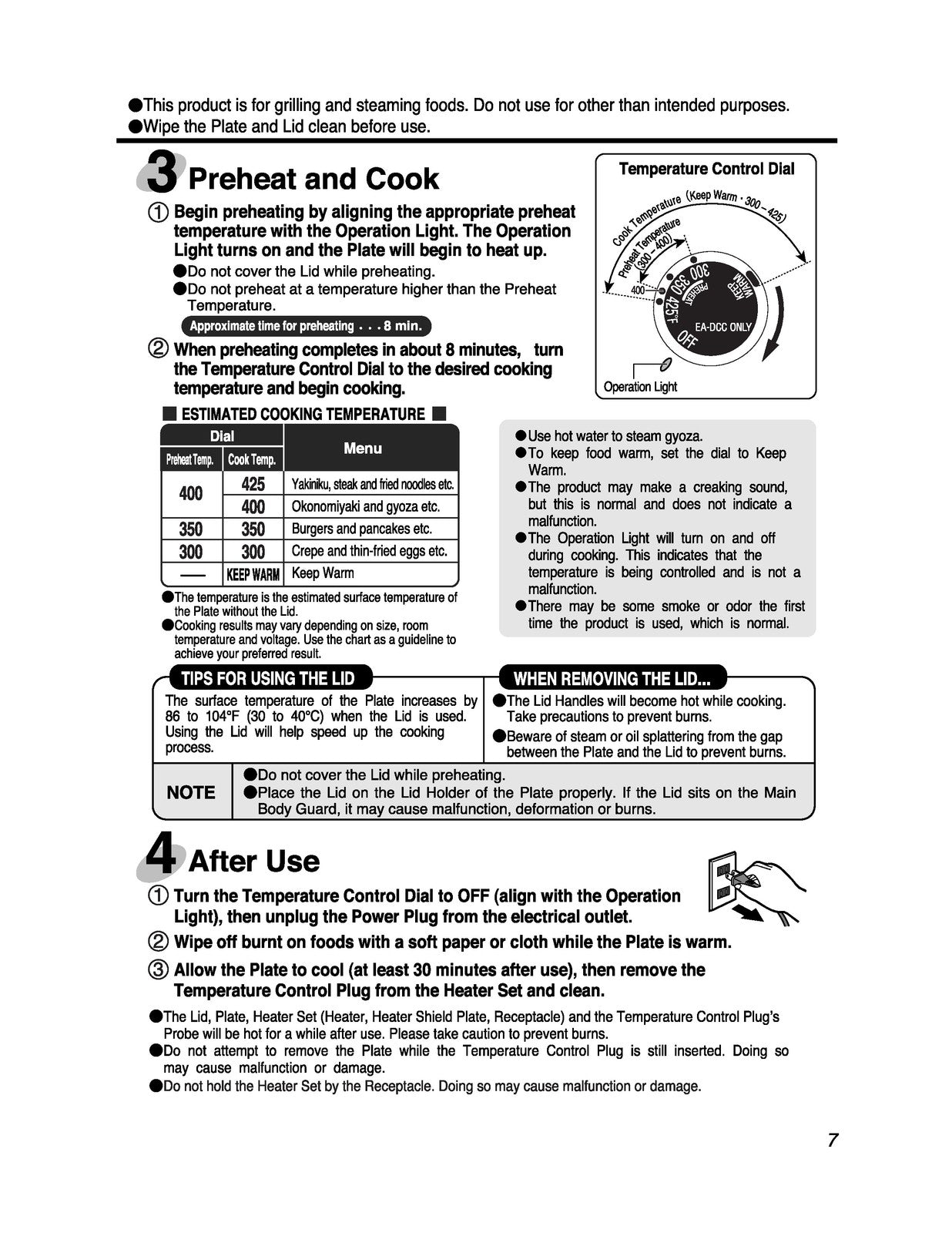 ZOJIRUSHI EA-DCC10 Gourmet Sizzler Electric Operating Instructions Manual