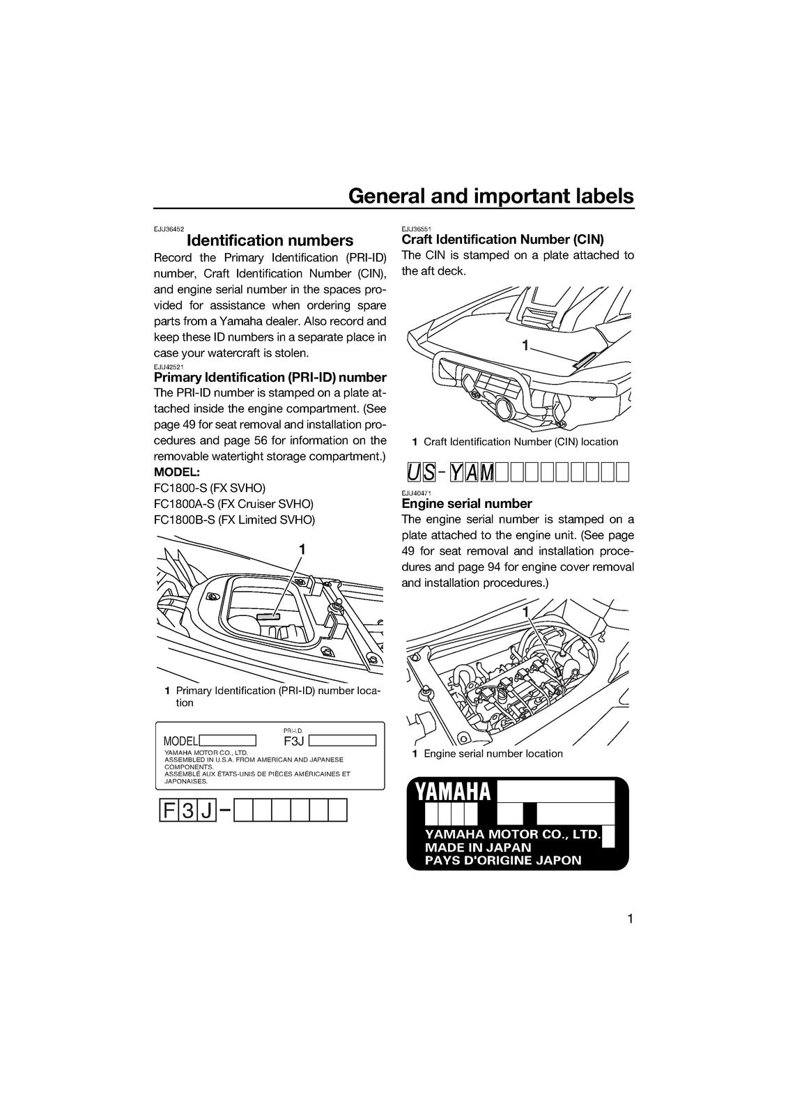 YAMAHA FX SVHO FX Cruiser SVHO FX Limited SVHO WaveRunner Owners Manual - BOUND