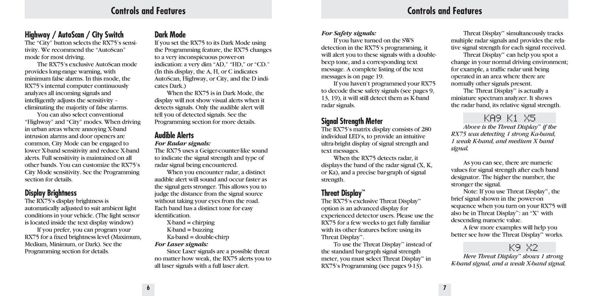 BELTRONICS Bel Pro Remote RX75 Radar Detector Owners Manual - WIRE BOUND