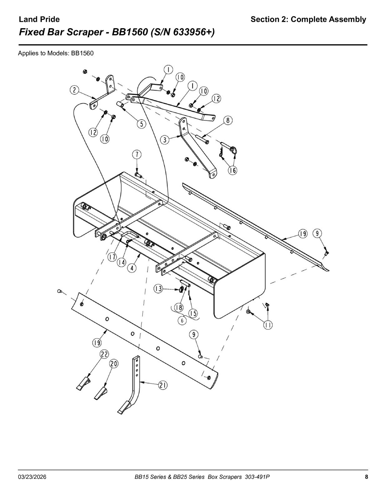 LAND PRIDE BB15 Series Box Scrapers Parts Manual 2026 - WIRE BOUND - COVERS