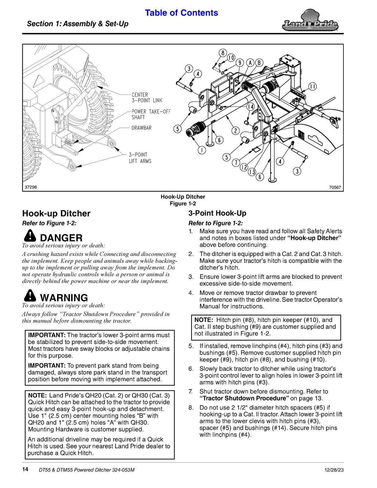 LAND PRIDE DT55 Series Ditchers Operators Manual - WIRE BOUND - TOUGH COVERS