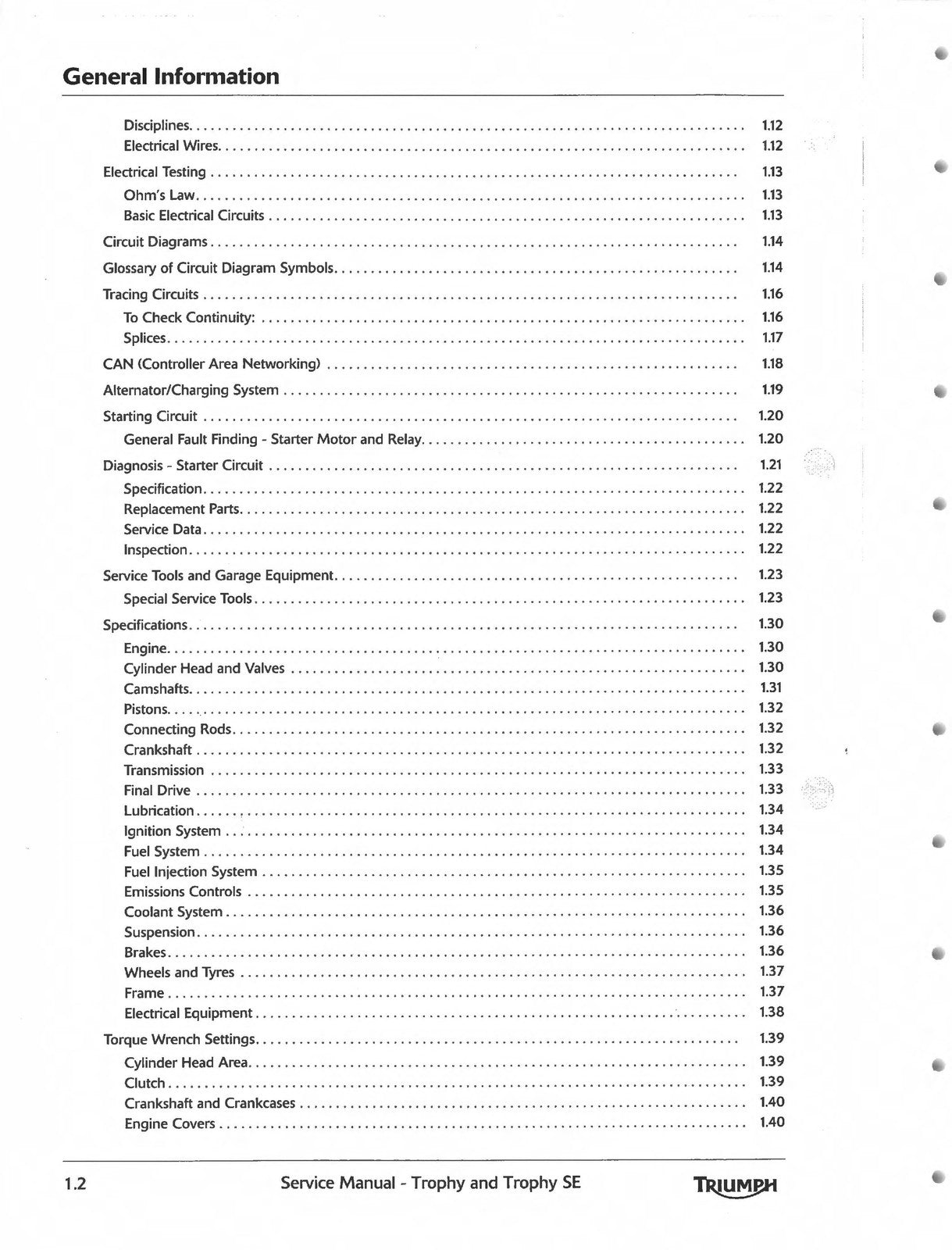 TRIUMPH Trophy Trophy SE Motorcycle Service Manual 2013-2016, FOLDOUTS