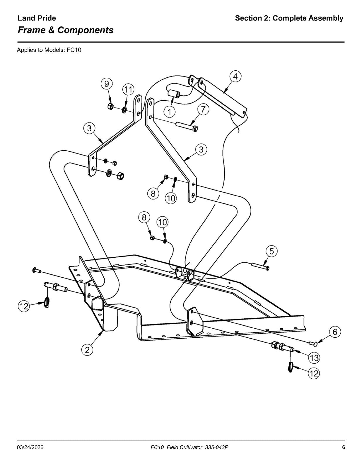 LAND PRIDE FC10 Series Field Cultivator Parts Manual 2026 - WIRE BOUND - COVERS