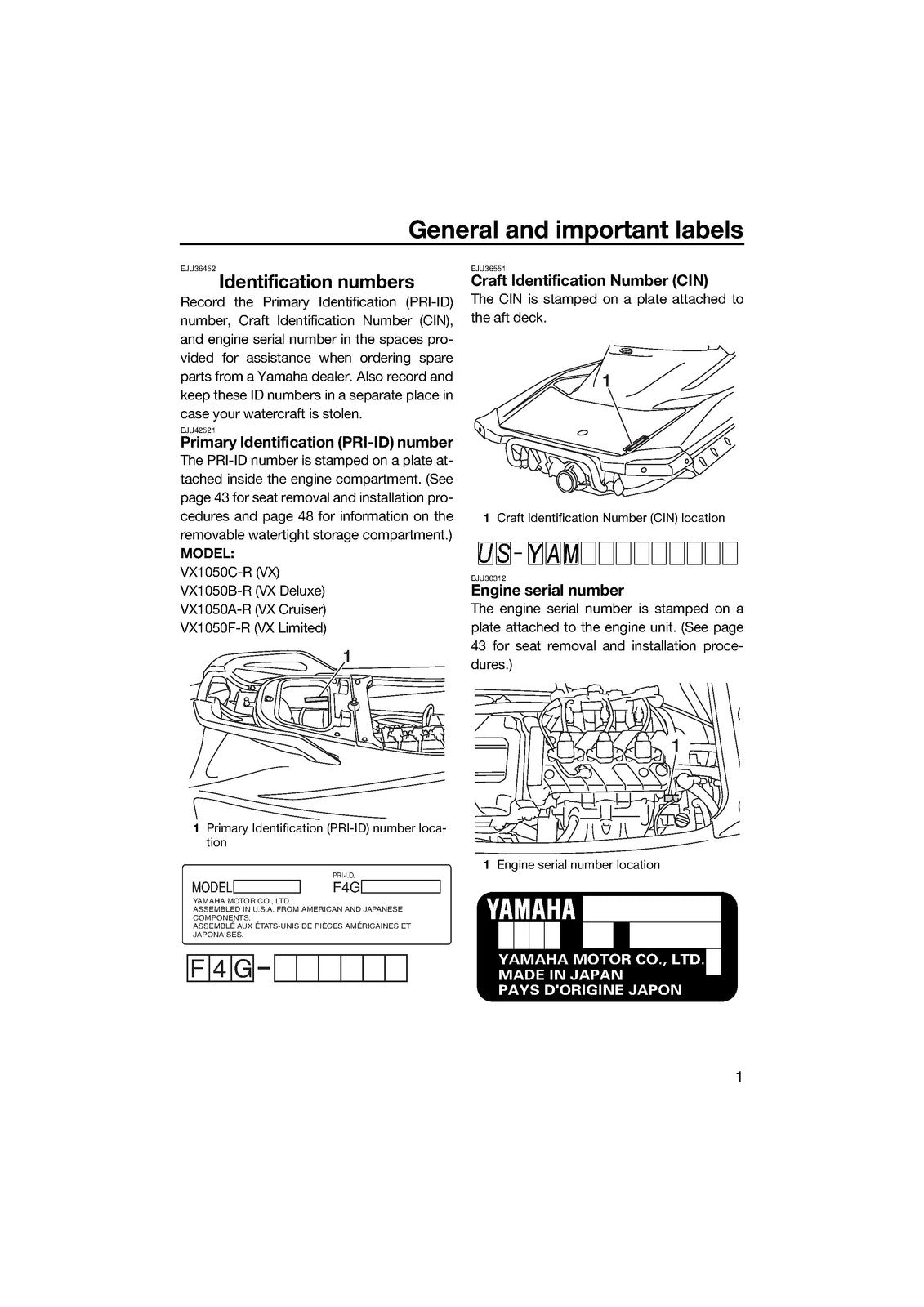 YAMAHA 2016 VX VX Deluxe VX Cruiser VX Limited Owners Operators Manual 2015