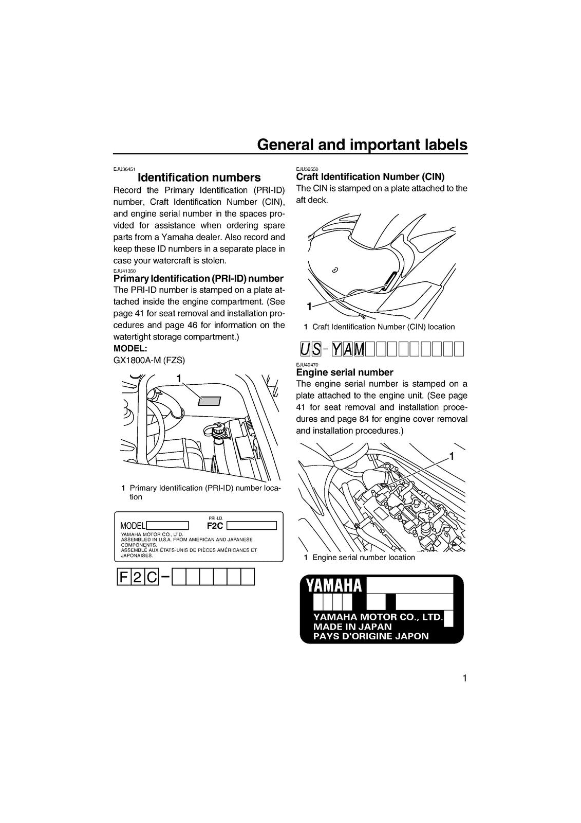 YAMAHA WaveRunner FZS Owners Manual 2013 - STEEL WIRE BOUND - PROTECTIVE COVERS