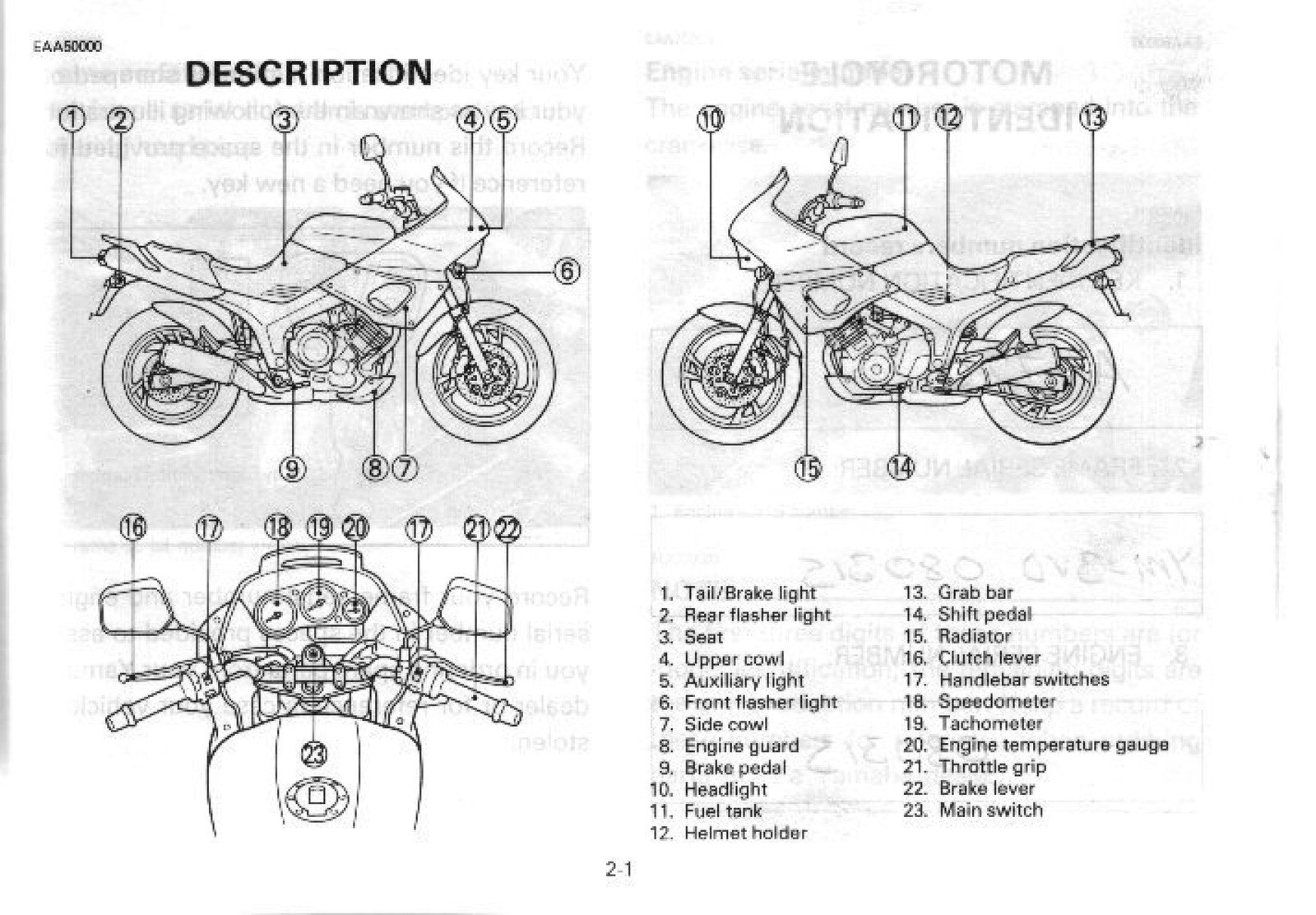 YAMAHA TDM850 Motorcycle Owners Manual 1994 - BOUND - COVERS - XL FOLDOUT PAGES