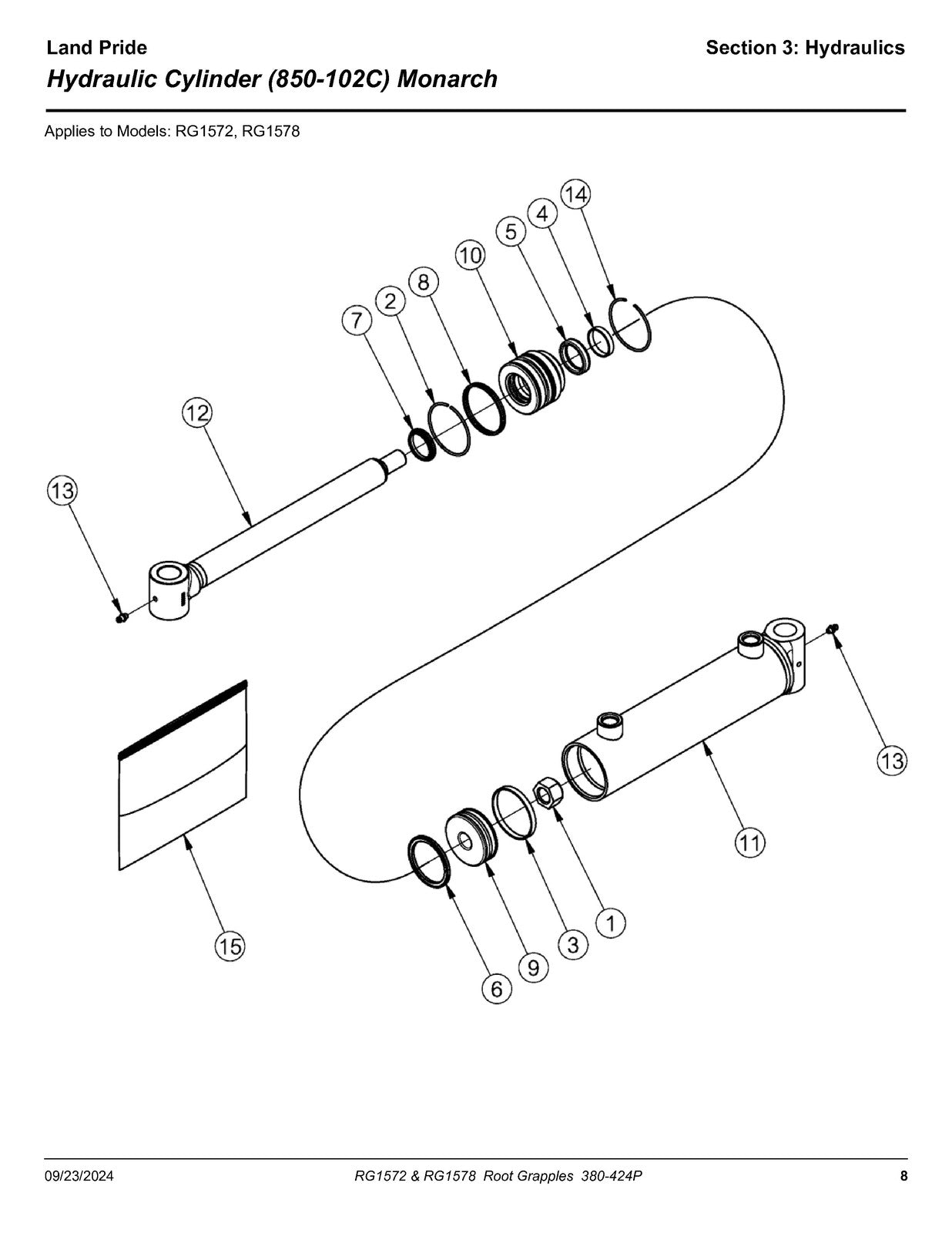 LAND PRIDE RG15 Series Root Grapples Parts Manual 2024 - WIRE BOUND - COVERS