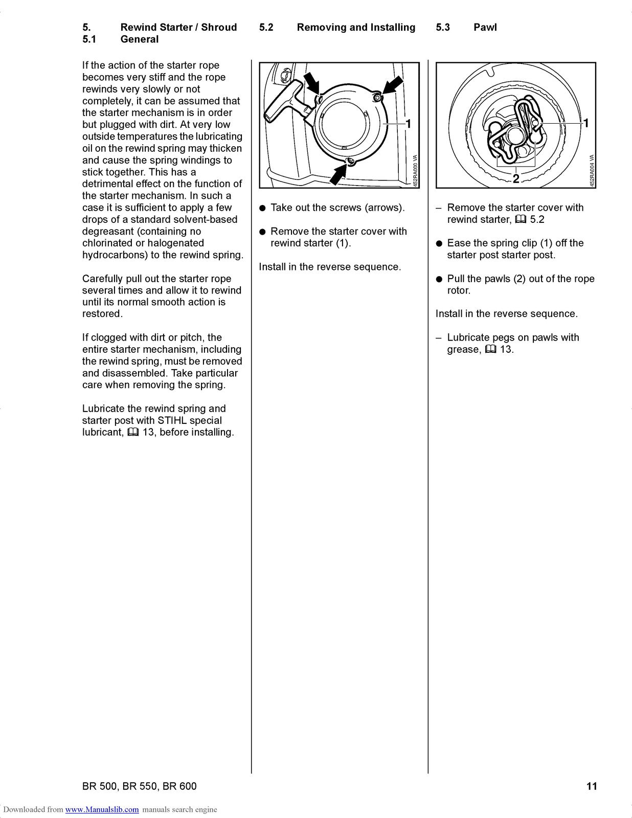 STIHL BR 500 550 600 Backpack Blower Service Manual 2009 - WIRE BOUND - COVERS