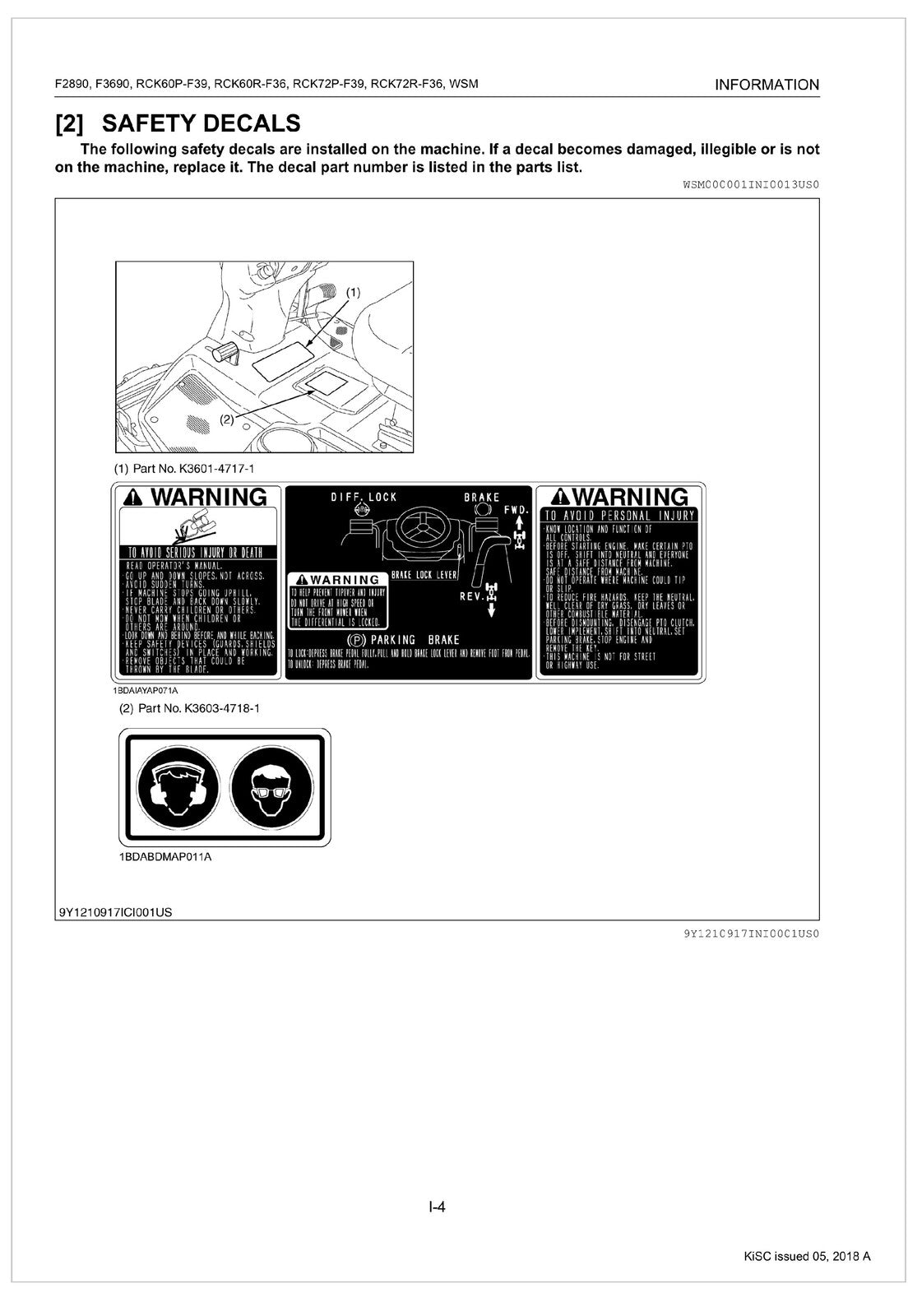 KUBOTA F2890 F3690 RCK60P-F39 RCK60R-F36 RCK72P-F39 F36 Workshop Manual - BOUND